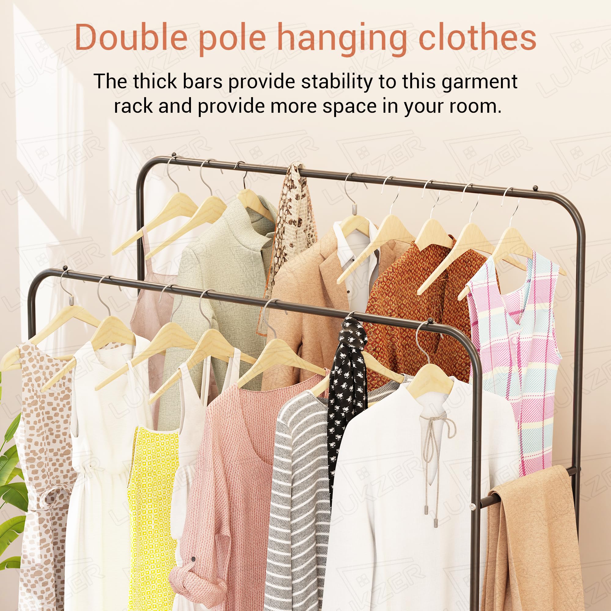 Lukzer Multi-Functional Cloth Stand With Wheels & Bottom Shelves  Metal Rack For Hanging Clothes, Coats, And Hats  Diy Storage S