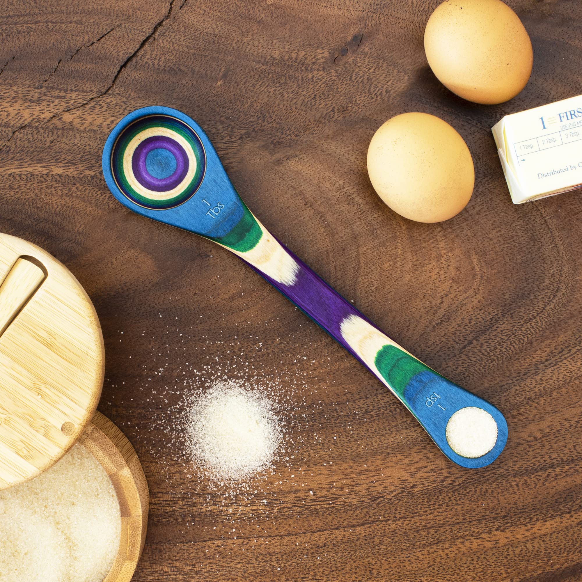 Baltique Mumbai Collection 2-In-1 Wooden Measuring Spoon With Tablespoon And Teaspoon Measurements