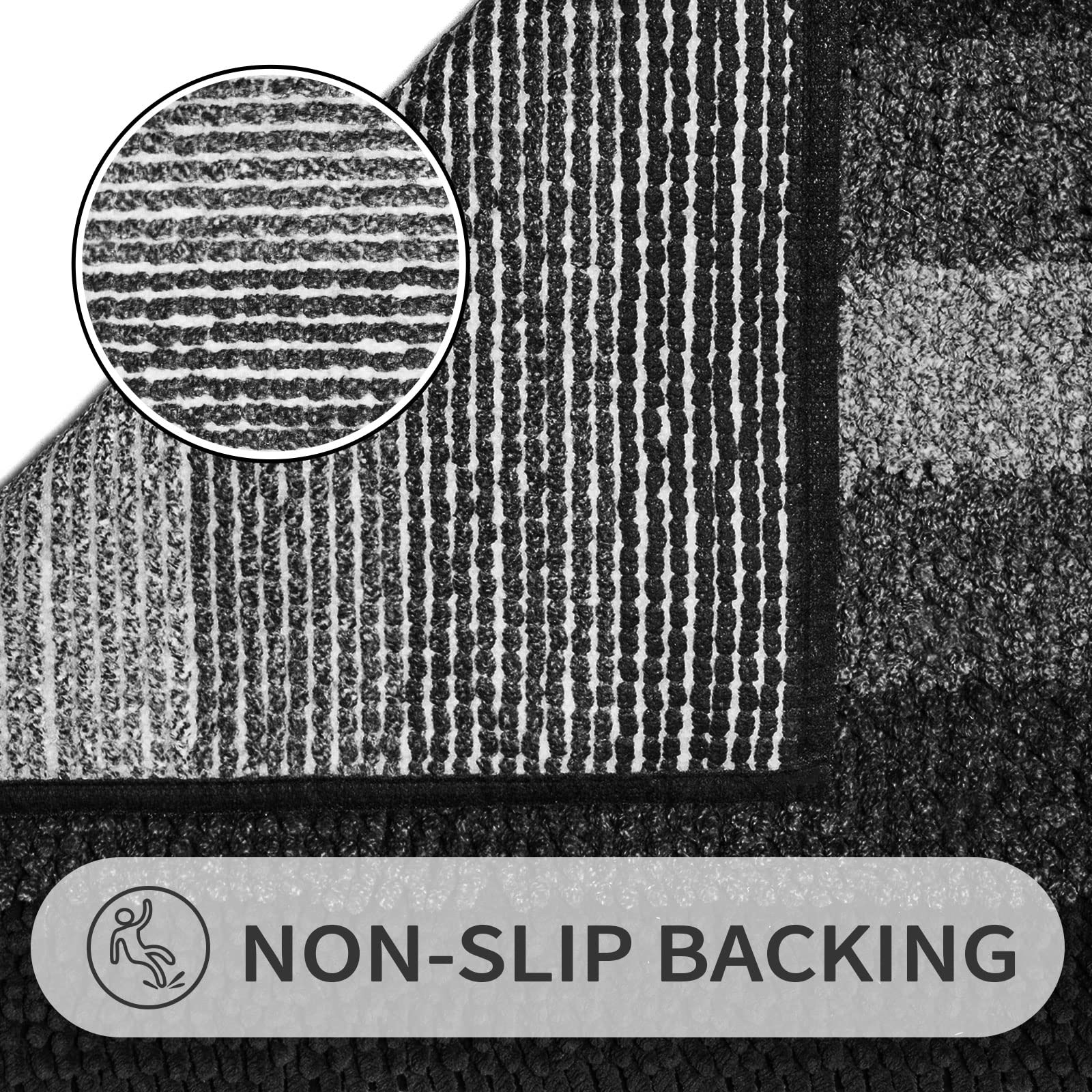 Gibelle Black Bathroom Rugs  Luxury Chenille Bath Mat  Small Non Slip Shower Rug and Bath Room Floor Mats  Machine Washable  Quick Dry Bathmat  Soft Cozy Plush Rug for Tub  20'' x 32''