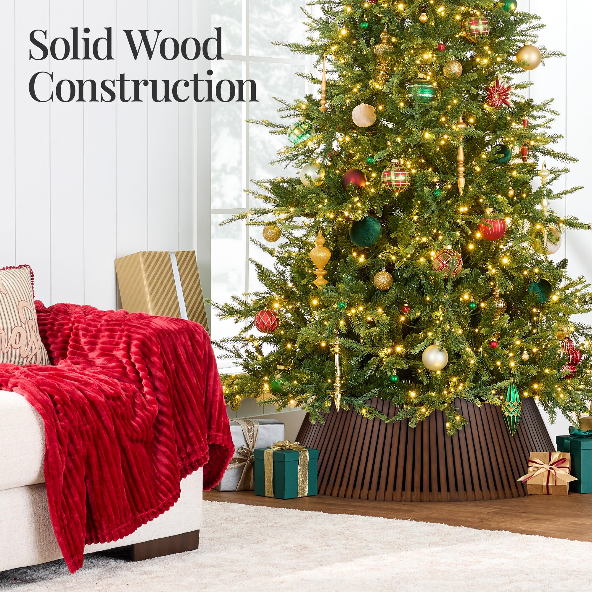 Best Choice Products 36in Christmas Tree Collar, Solid Wood Slatted Tree Skirt Holiday Accessory for Home - Walnut