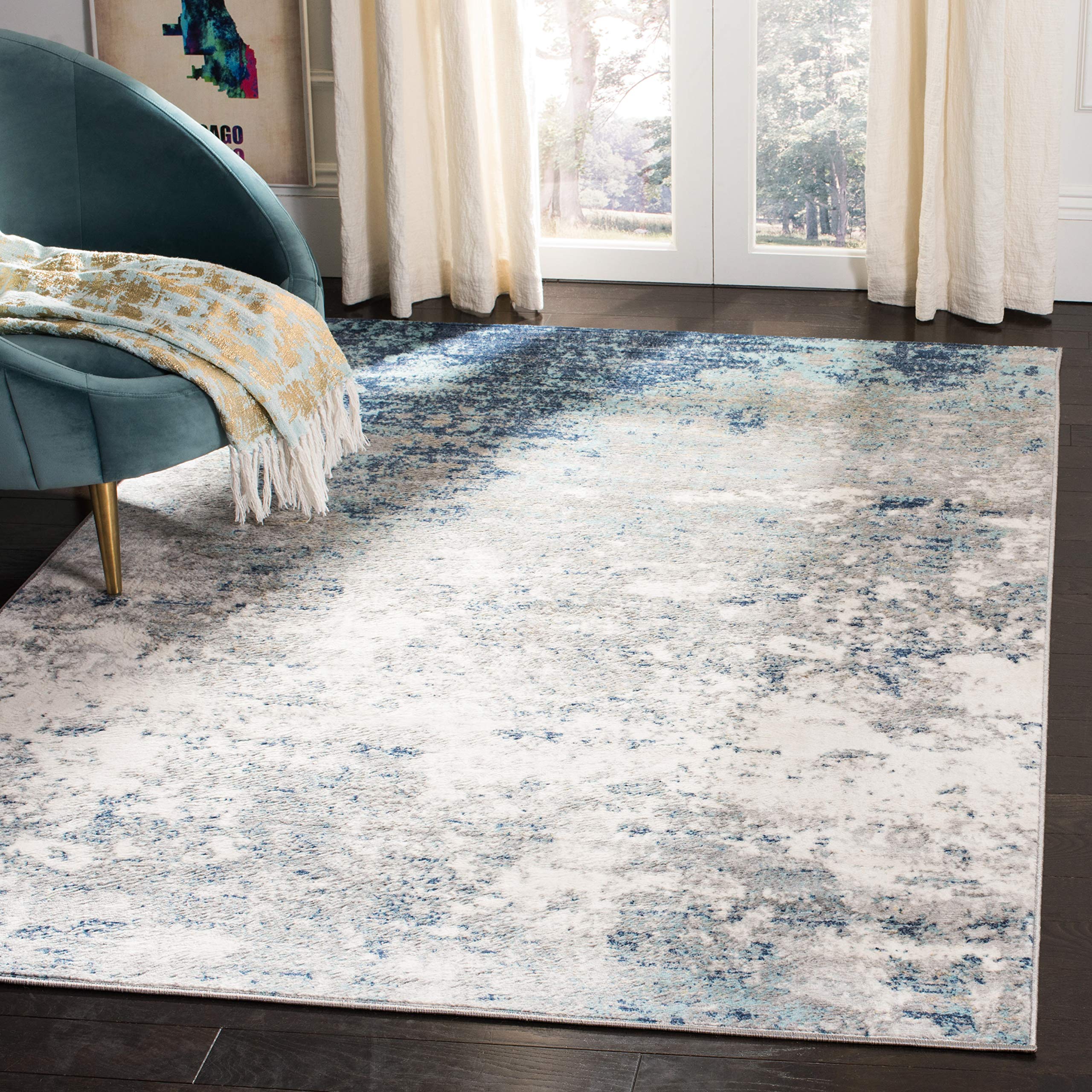 SAFAVIEH Brentwood Collection 2 x 4 Light Grey/Blue BNT822F Modern Abstract Non-Shedding Living Room Bedroom Accent Rug