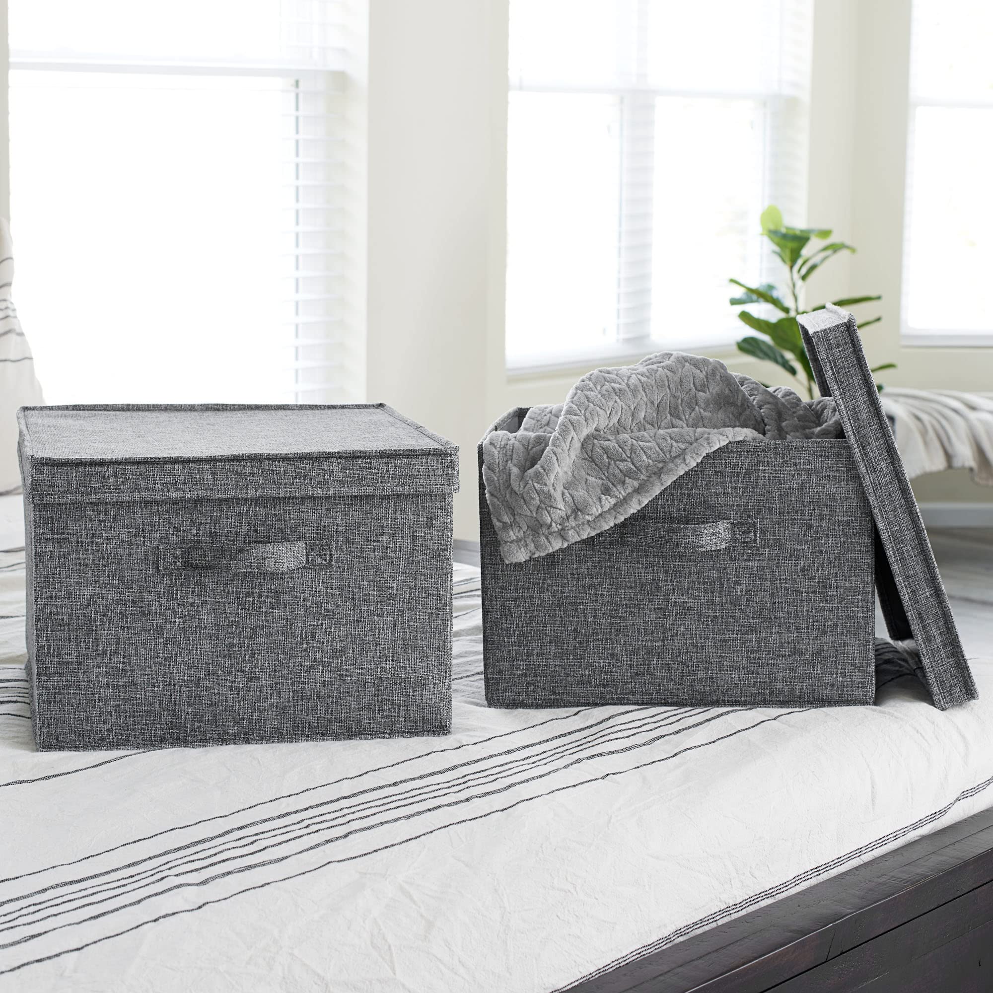 Household Essentials Square Fabric Storage Bins With Lids, Graphite, Set Of 2