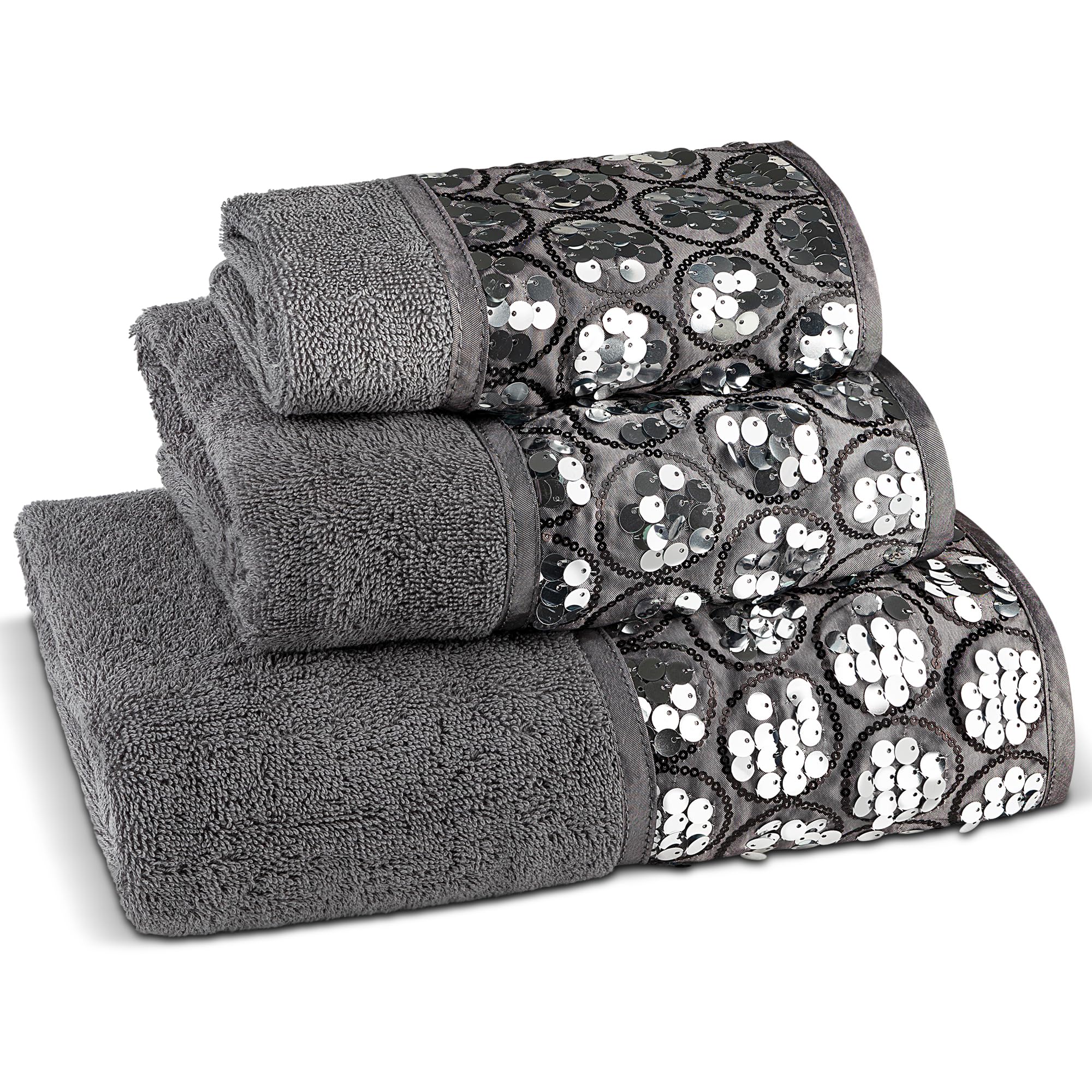 Zahari Home Sinatra 3 Piece Bathroom Towel Set Bath Towel Hand Towel Wash Cloth Absorbent, Silver