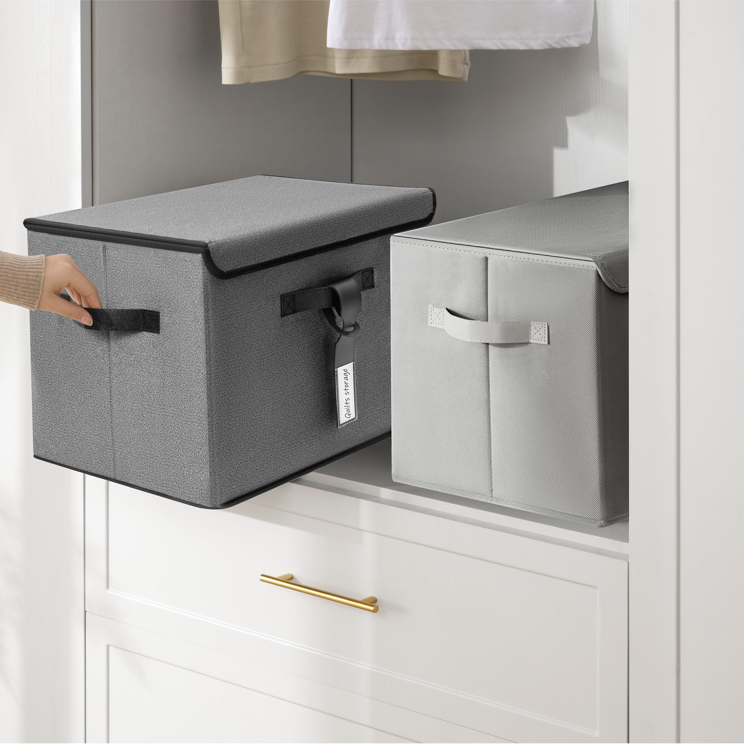 Extra Large 40L 3-Pack Collapsible Storage Bins With Lids, Stackable Storage Bins With Labels, Foldable Closet Linen Storage Box