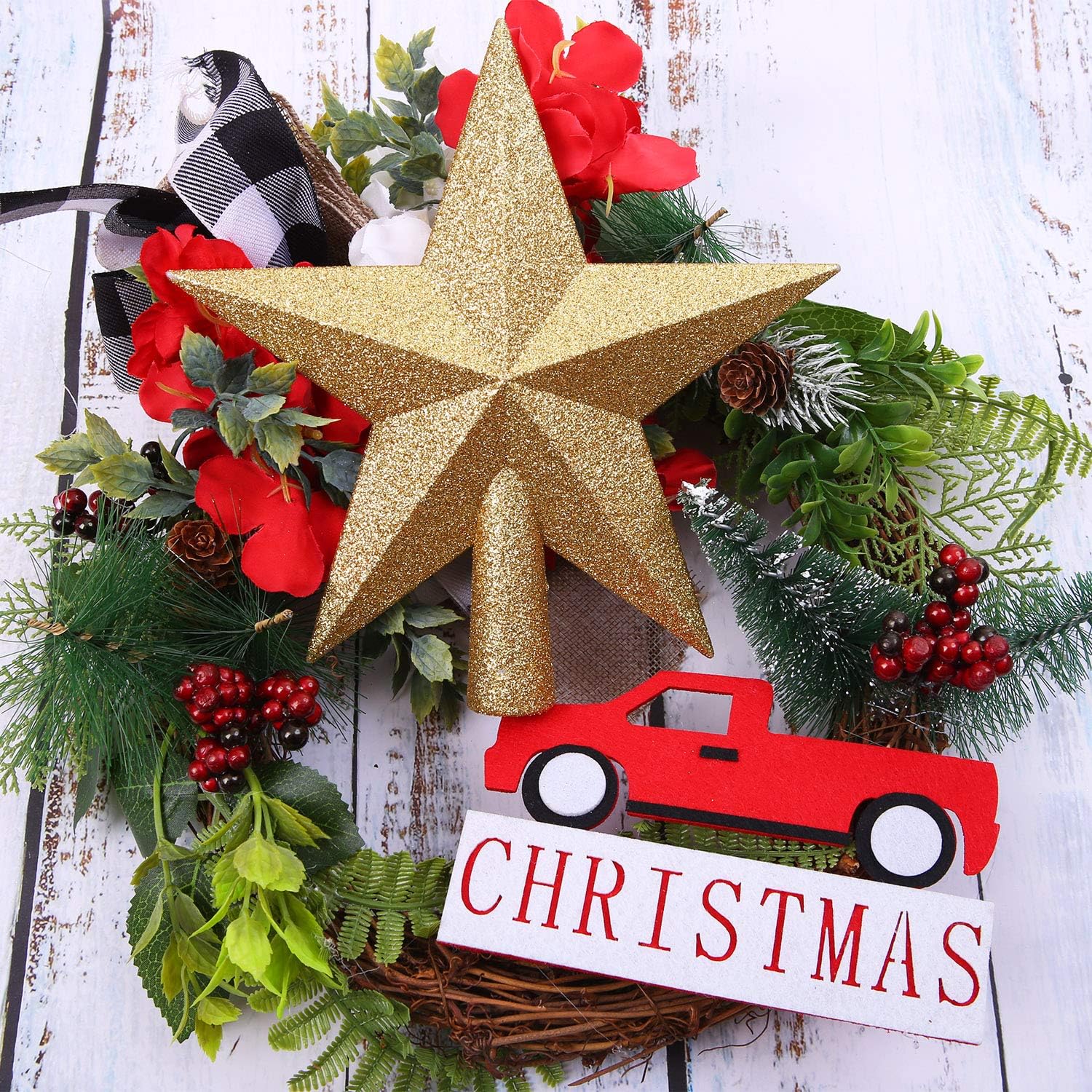 Aneco Gold Glitter Mini Christmas Tree Topper Shatter-Proof 10 Inch Large Christmas Tree Decoration Treetop for Holiday Ornament