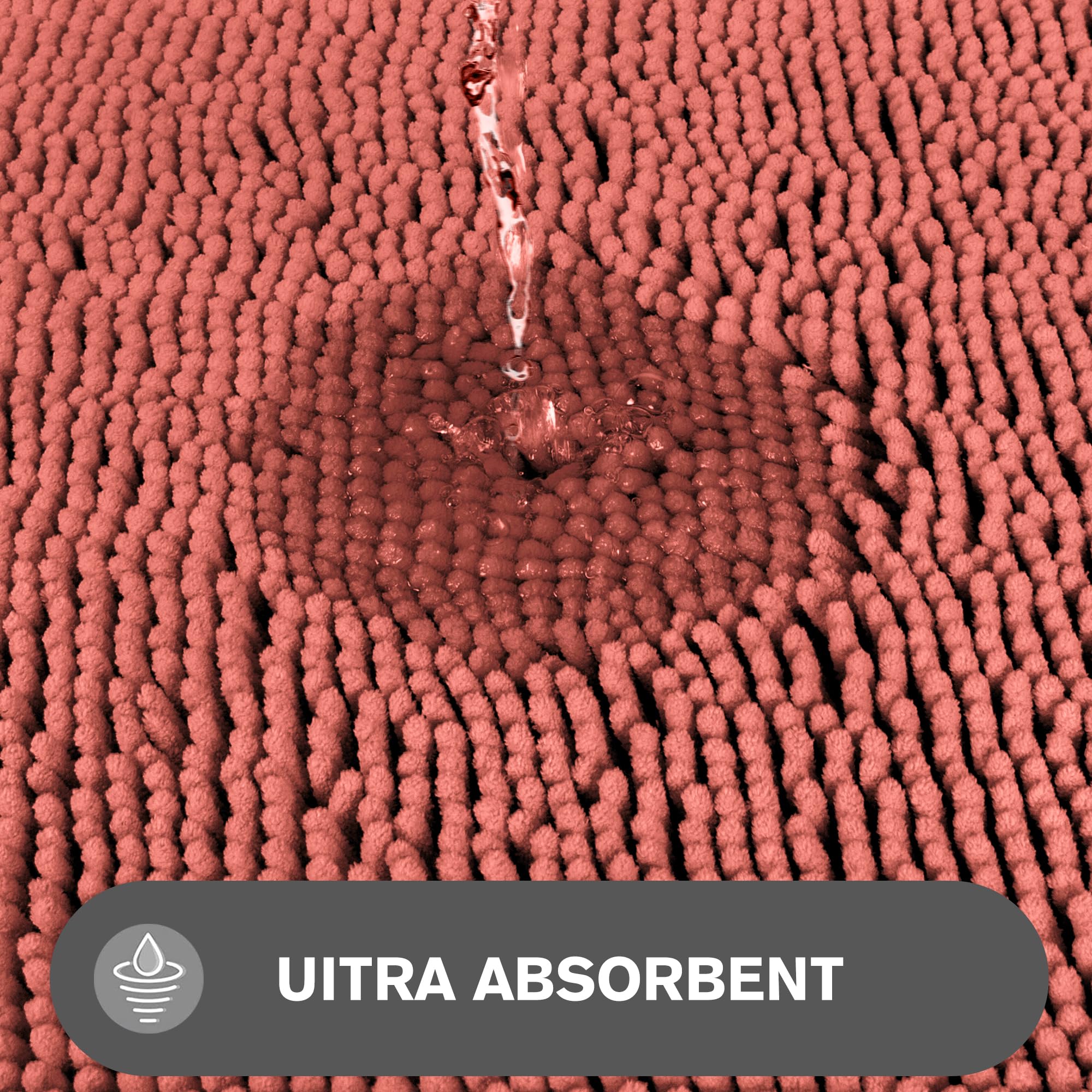 Pureswan Coral Bathroom Rugs - Absorbent And Washable Bath Mat, Non-Slip, Thick Soft Chenille Bath Rugs For Bathroom Floor, Show