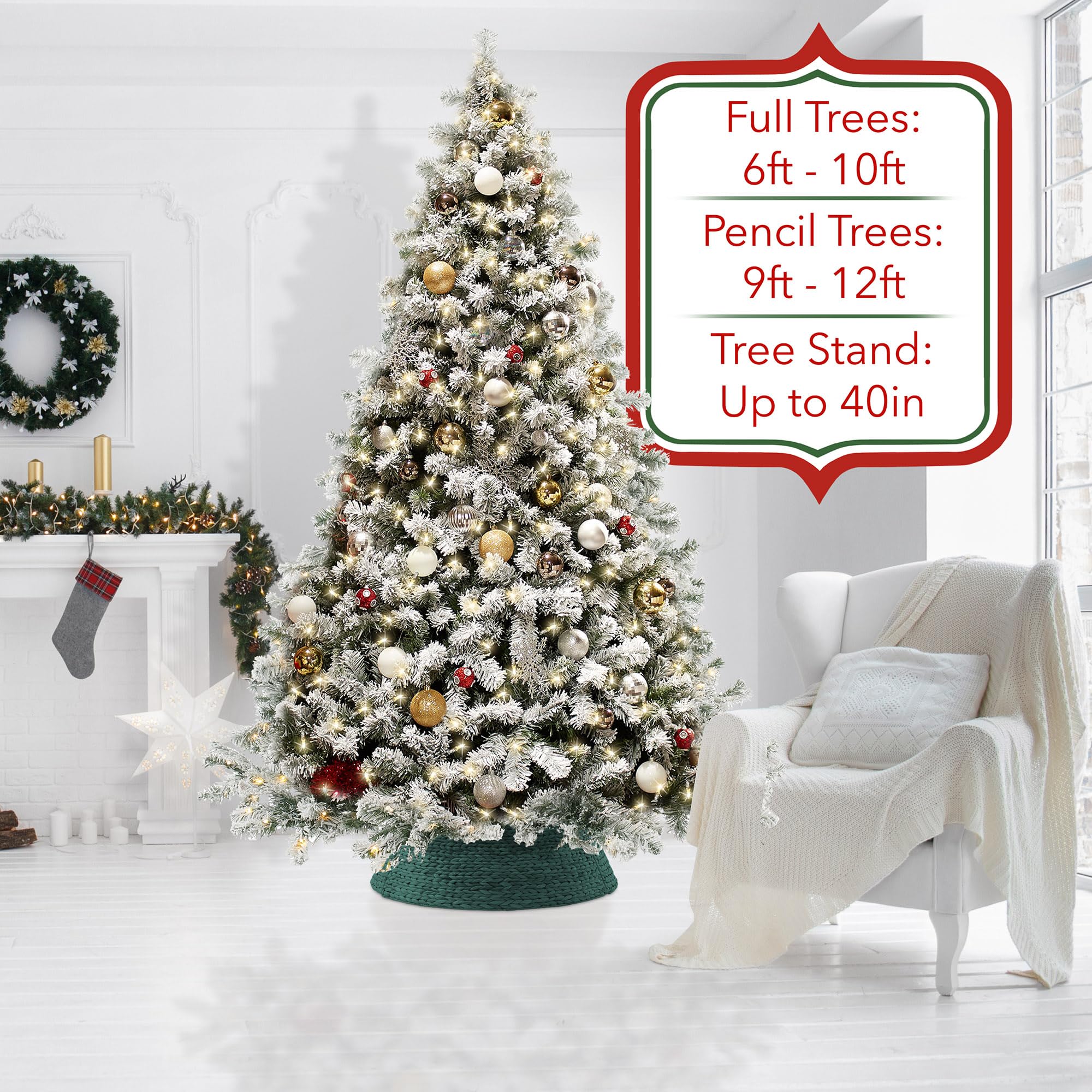 Casafield 42-Inch Christmas Tree Collar, Woven Water Hyacinth Tree Base Cover with Cord Cut Out, Green