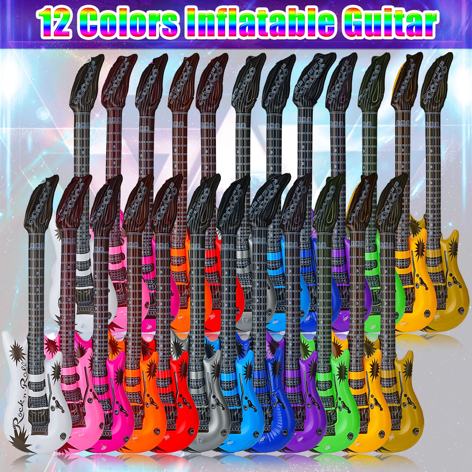 Chitidr 36 Pcs Inflatable Guitars For Parties Bulk Blow Rock Star Guitar Set Rock And Roll Party Decorations Photo Booth Props F