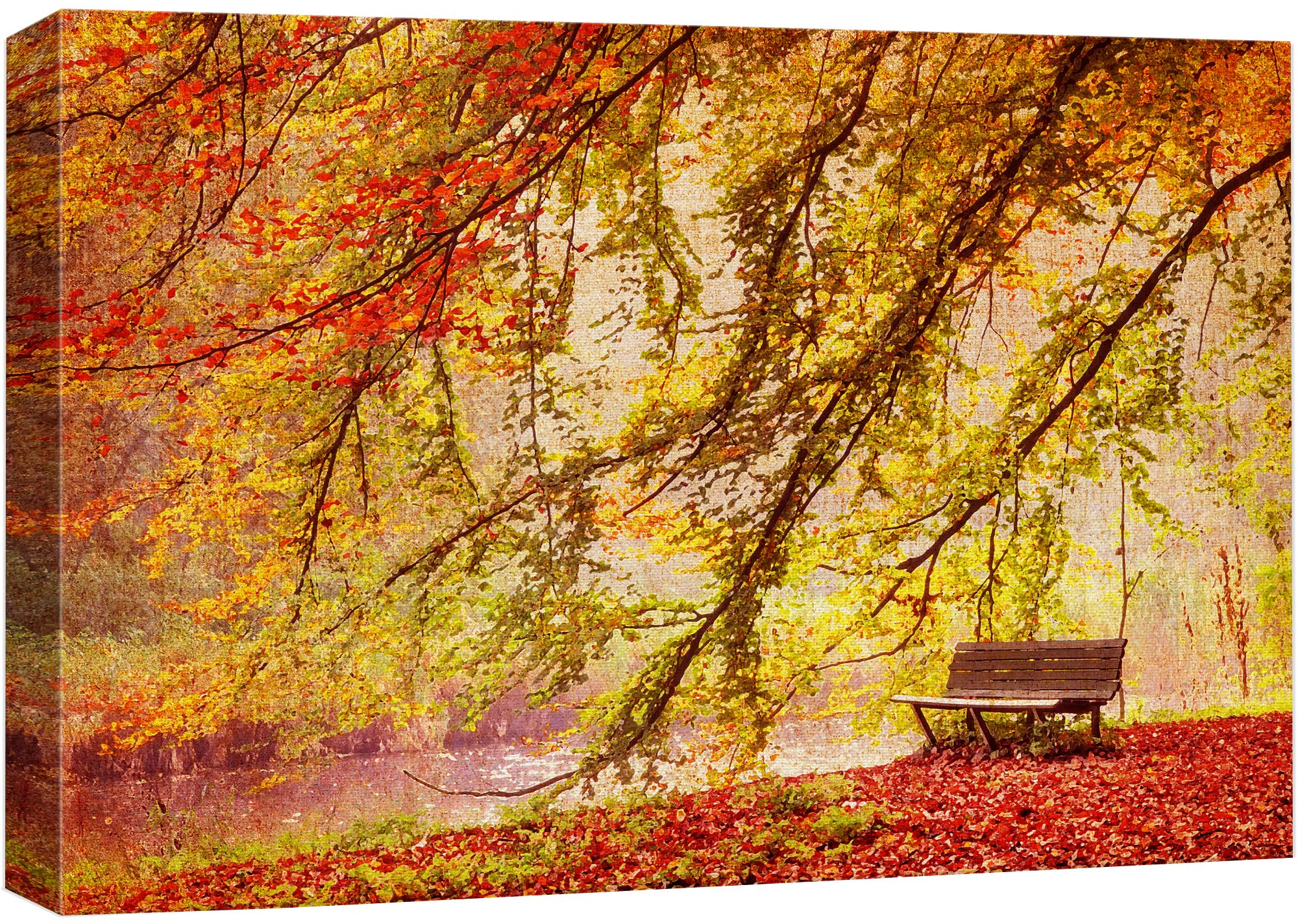 Wall26 Canvas Print Wall Art Watercolor Effect Bench In Autumn Park Nature Wilderness Illustrations Modern Art Rustic Scenic Col