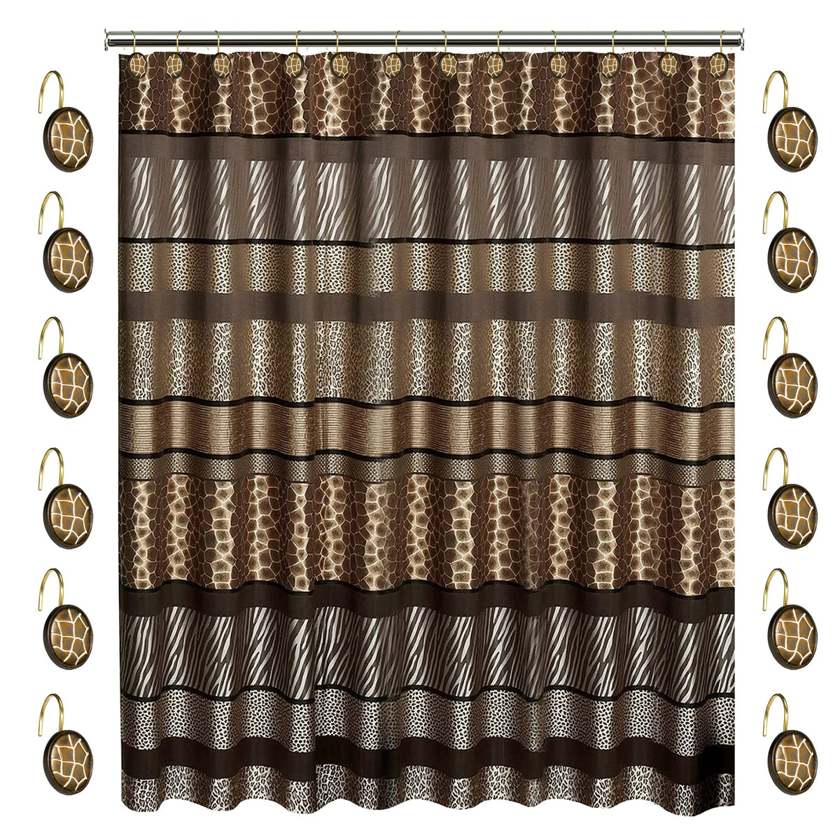 Zahari Home 13Pc Safari Stripes Bathroom Shower Curtain Set Animal Print Shower Curtain & 12 Shower Curtain Hooks Luxury Southwe