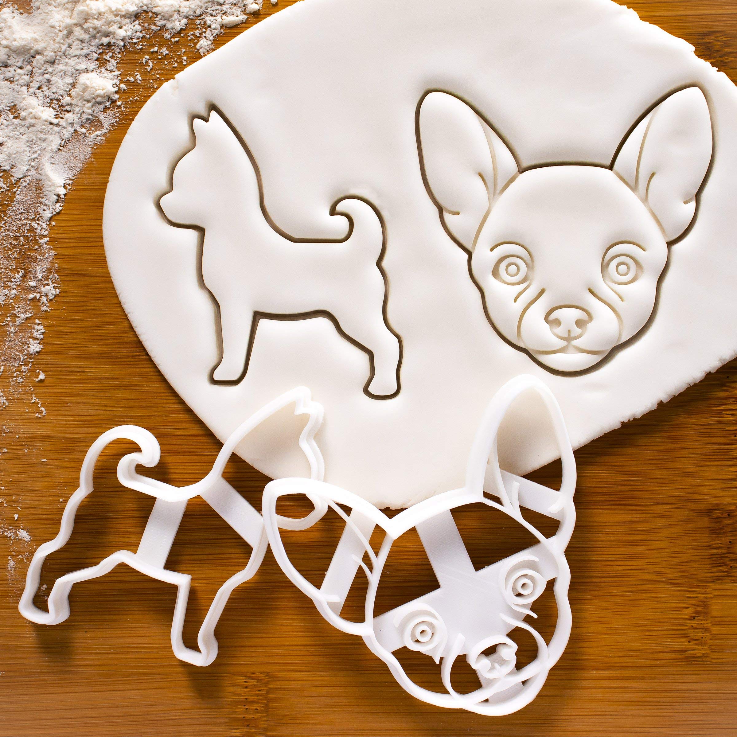Set Of 2 Chihuahua Cookie Cutters (Designs: Chihuahua Silhouette And Chihuahua Face), 2 Pieces - Bakerlogy