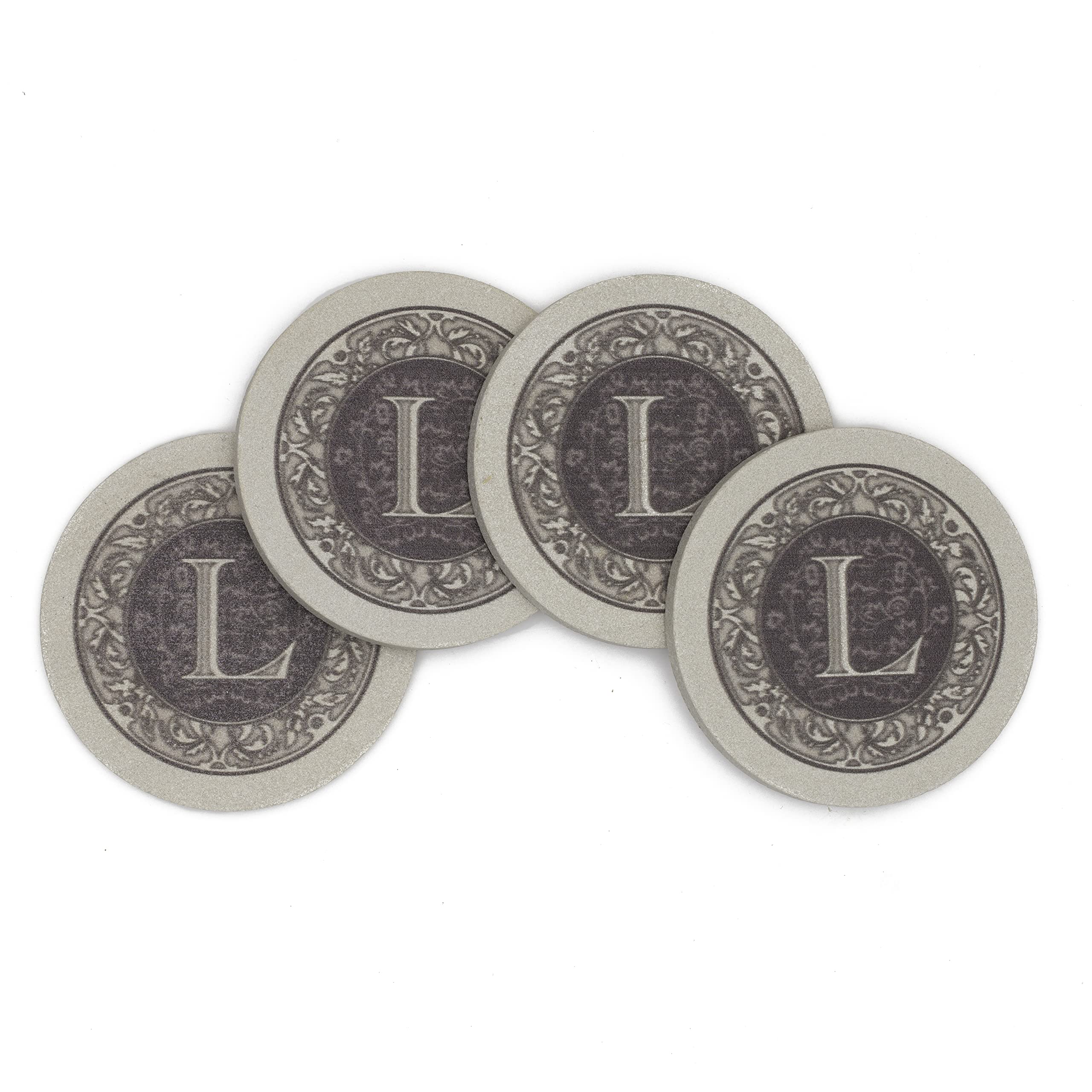 Thirstystone 4-Pack Monogram Letter L    Sandstone Coasters Manufactured In The Usa Decorative, Absorbent, Easily Wipes Clean