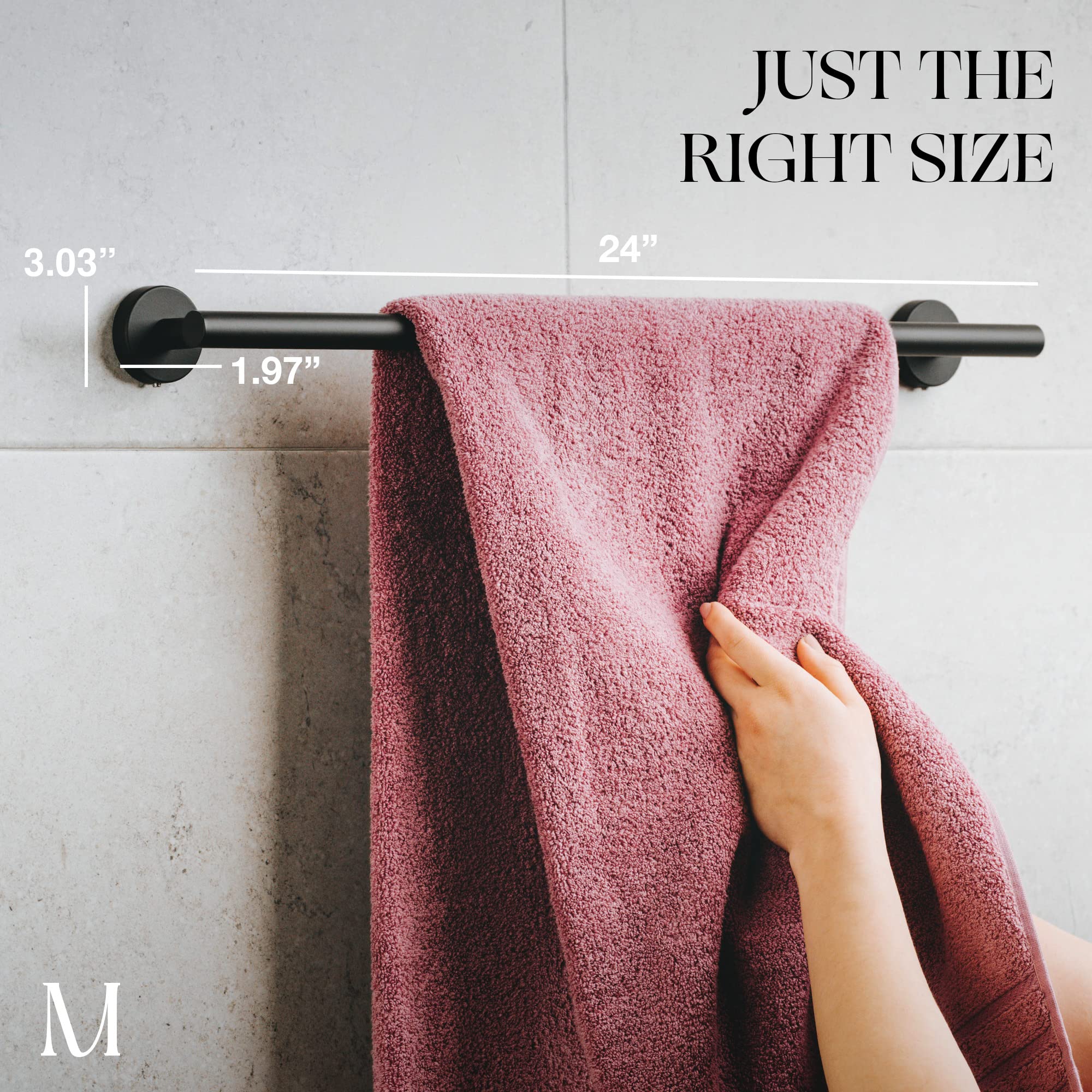 Marmolux Acc - Matte Black Towel Bar - 24 inch Bathroom Towel Holder - Heavy Duty Stainless Steel SUS 304 Bar - Wall Mounted Towel Rack Storage Set - Ideal for Bathroom & Kitchen.