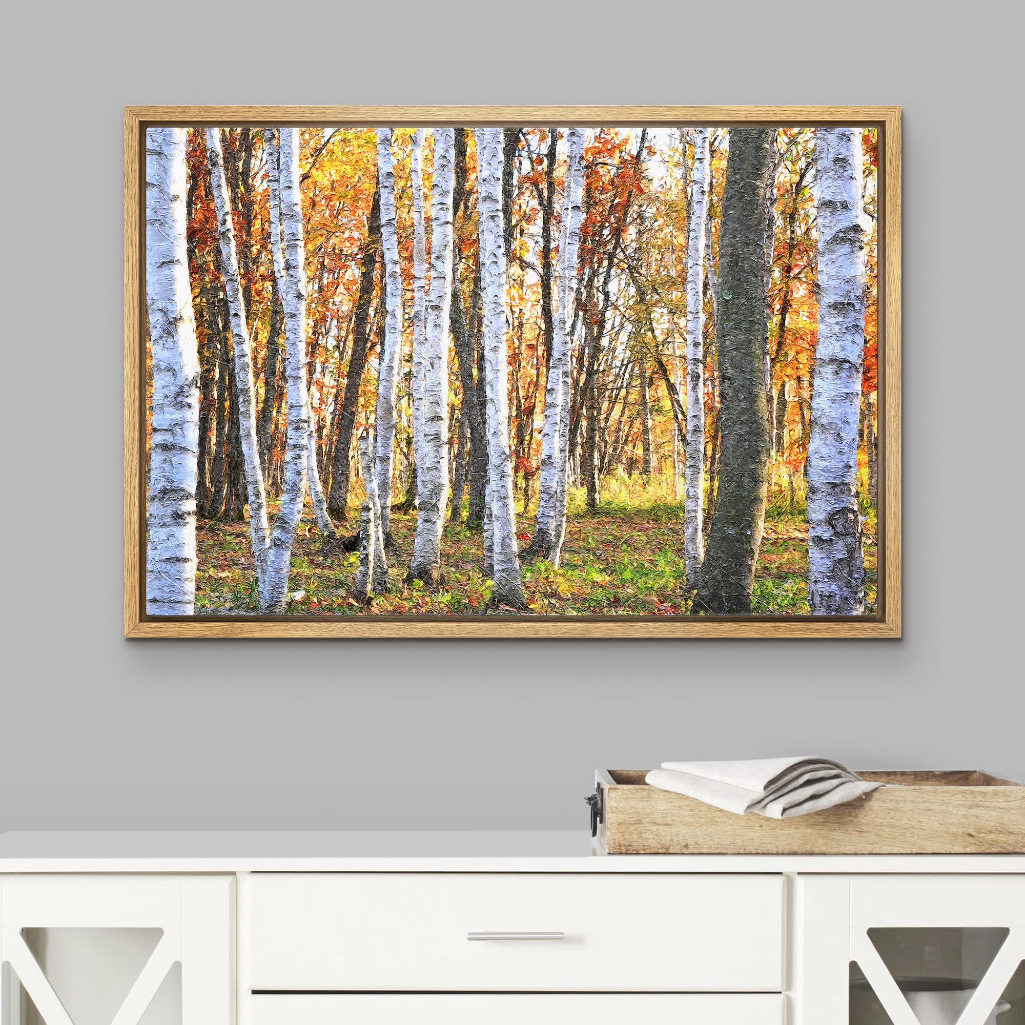 Wall26 Framed Canvas Print Wall Art White Birch Trees In Autumn Forest Nature Wilderness Photography Minimalism Rustic Scenic Co