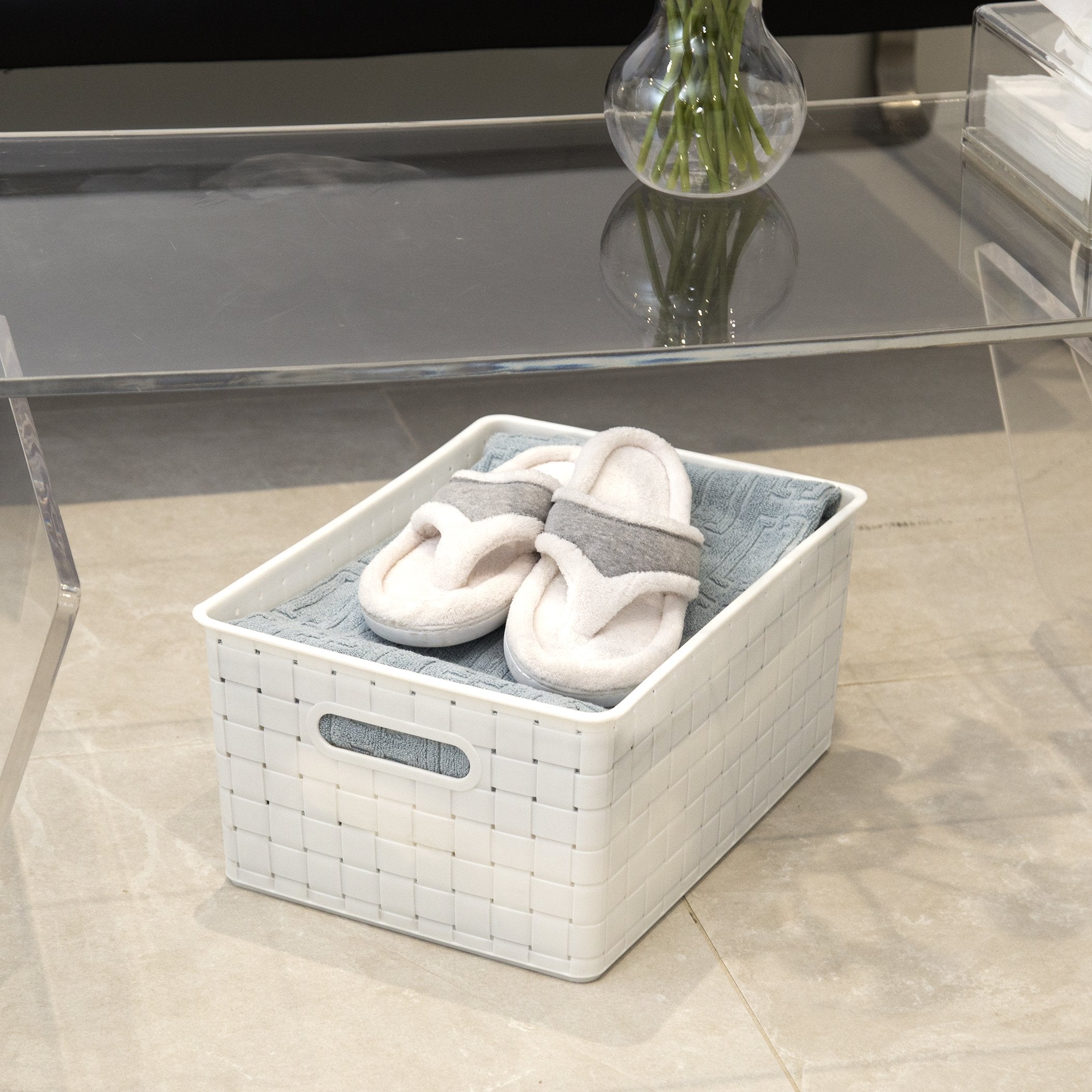 Bino | Plastic Basket, Large - White | 3 Pack | The Stable Collection | Multi-Use Storage Basket | Rectangular Cabinet Organizer