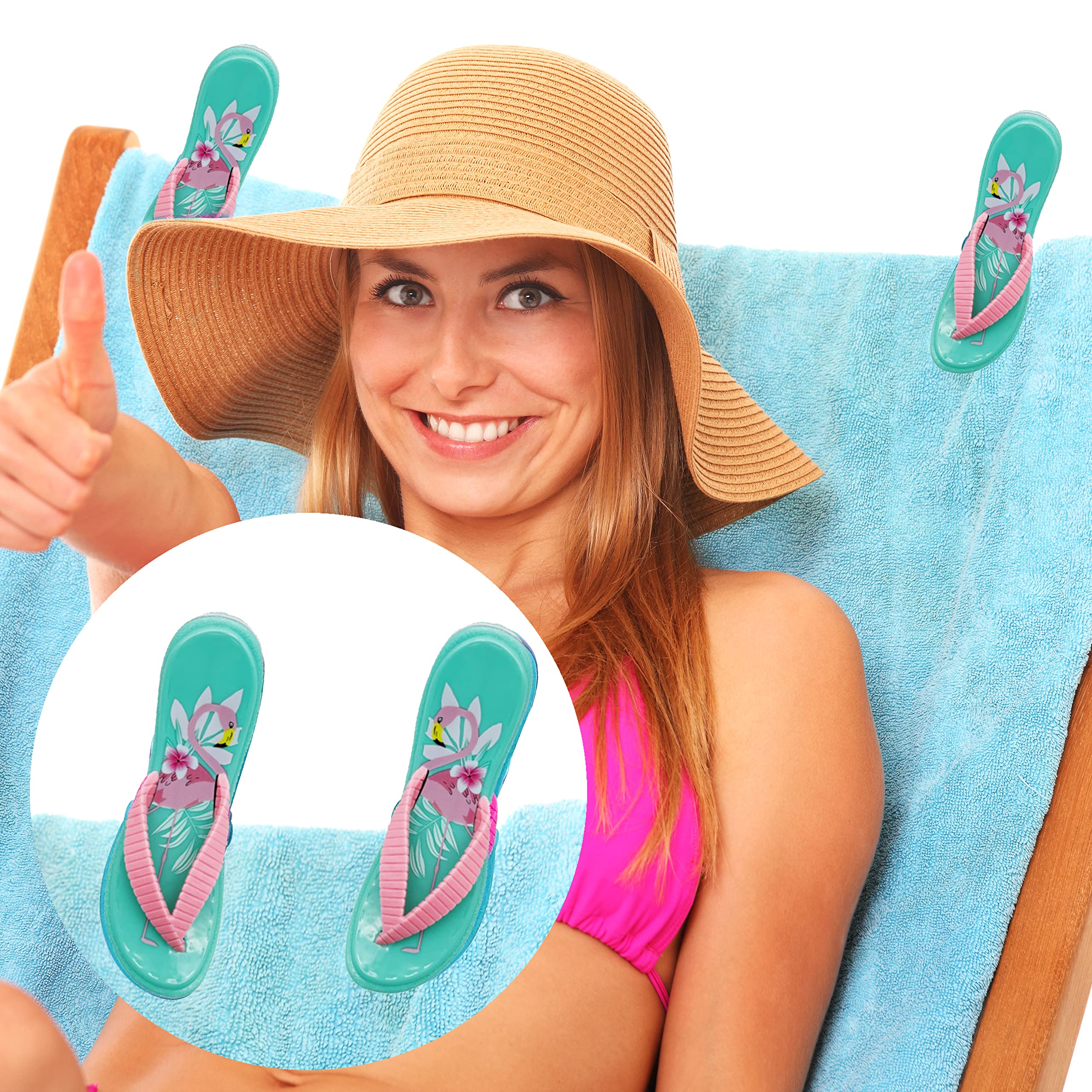 PERFORMORE Flip Flop Beach Towel Clips (Turquoise)  Set of 2  Portable Towel Holder Clips  Secure Clips for Beach Chairs Deck Patio Pool Boat Cruise Lounge Chair Accessories