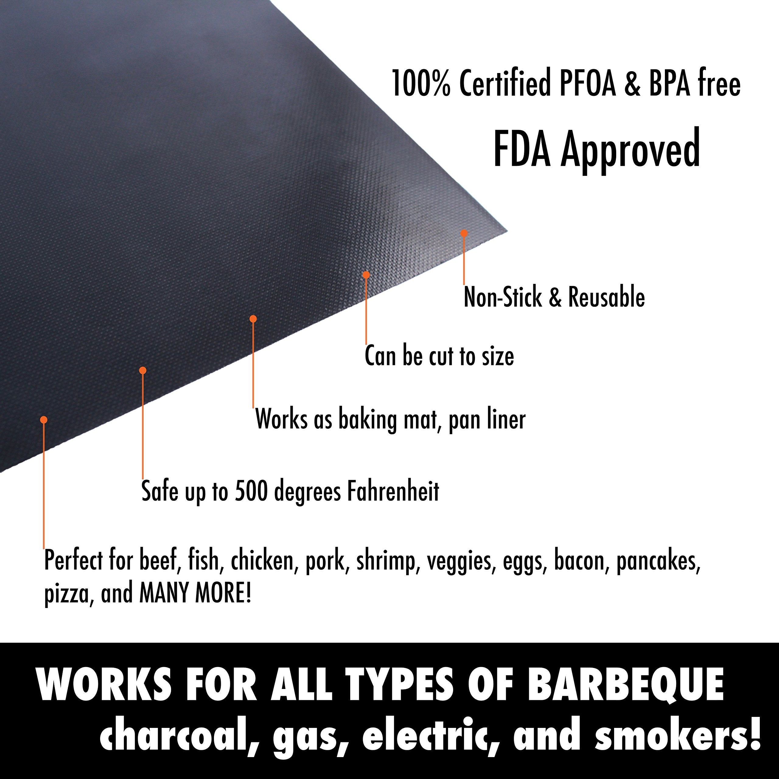 Fitfabhome 3 Pack Premium Grill Mats | 100% Certified Bpa & Pfoa Free | Reusable,Non-Stick Teflon | For Gas, Charcoal, Electric,