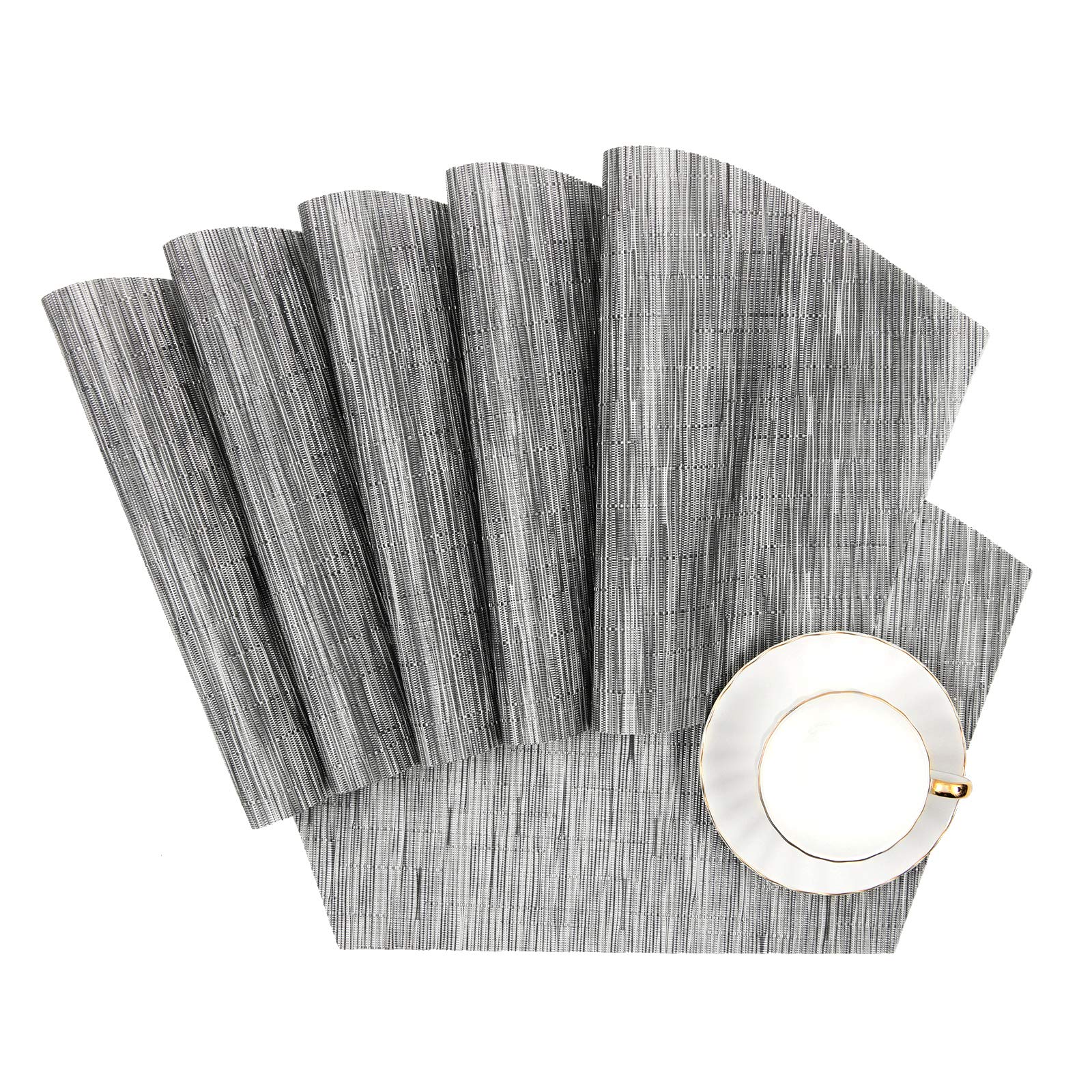 Shacos Round Table Placemats Wedge Placemats With Centerpiece Round Placemat Pvc Woven Table Mats Washable(7,Silver Grey)