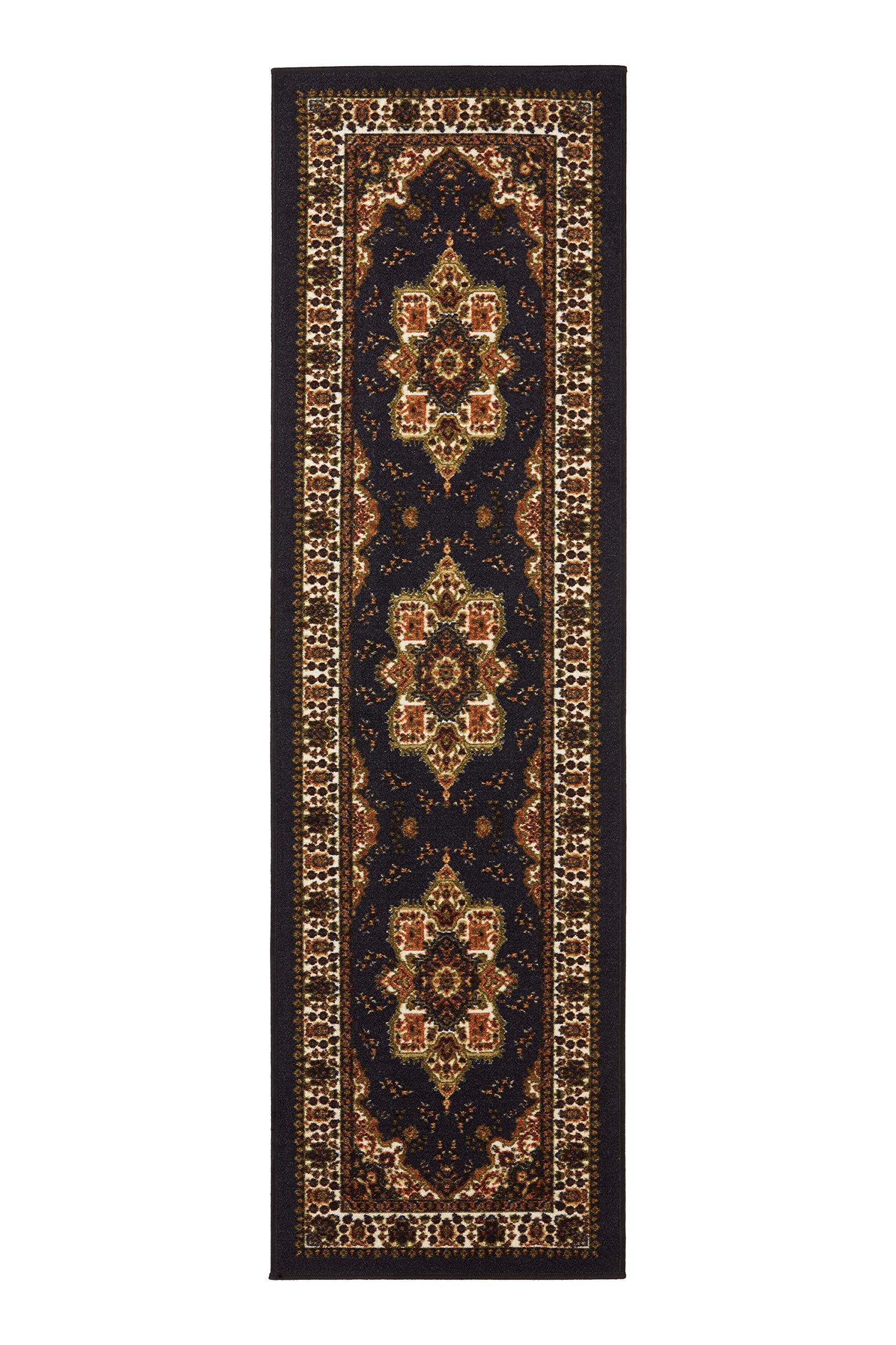 Antep Rugs Alfombras Oriental Traditional 2X10 Non-Skid (Non-Slip) Low Profile Pile Rubber Backing Indoor Area Runner Rugs (Blac