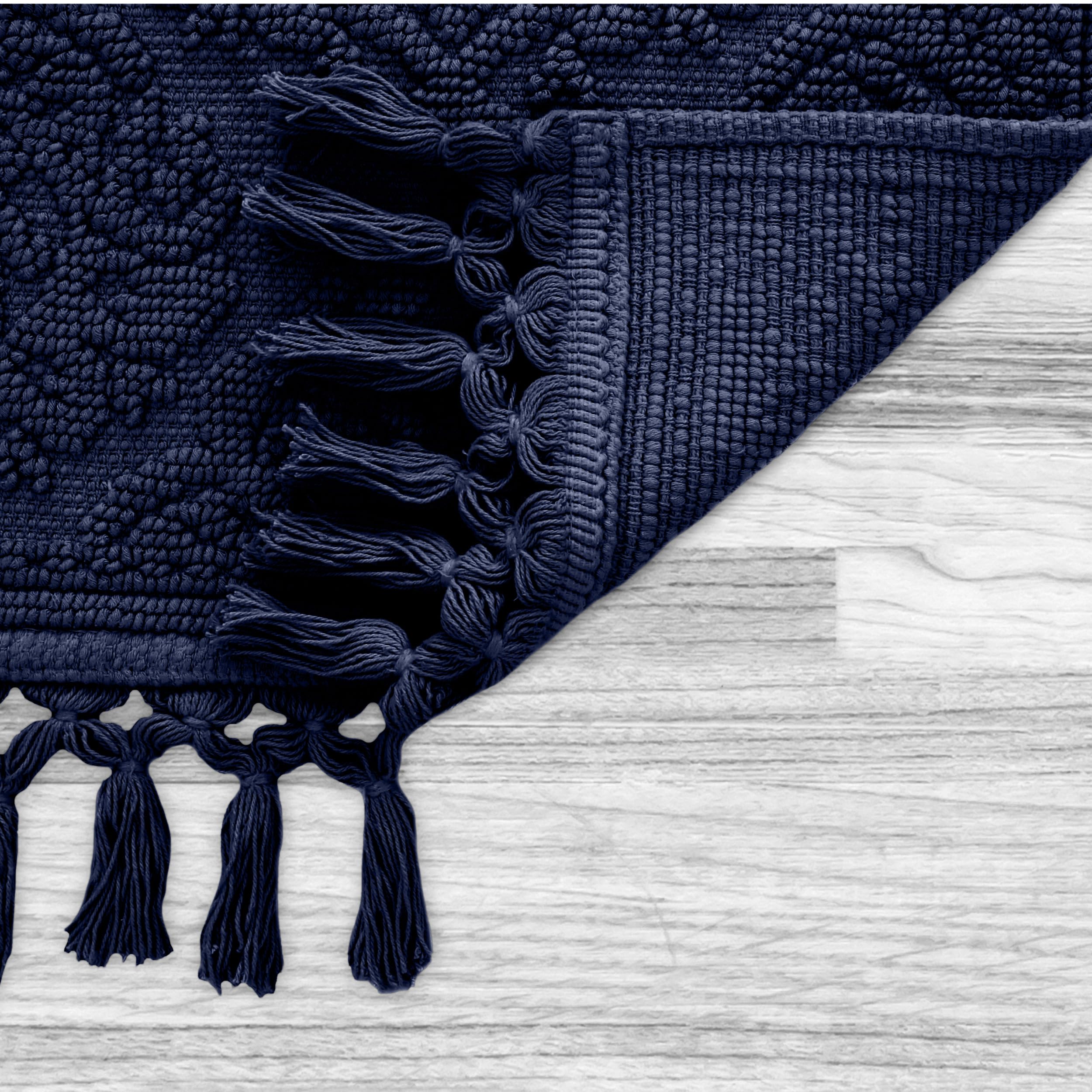 Jean Pierre - Ricardo Bath Mat, Woven Fringe Bathroom Rugs, 100% Cotton, Premium Bathroom Decor - Measures 17'' X 31'' - Indigo