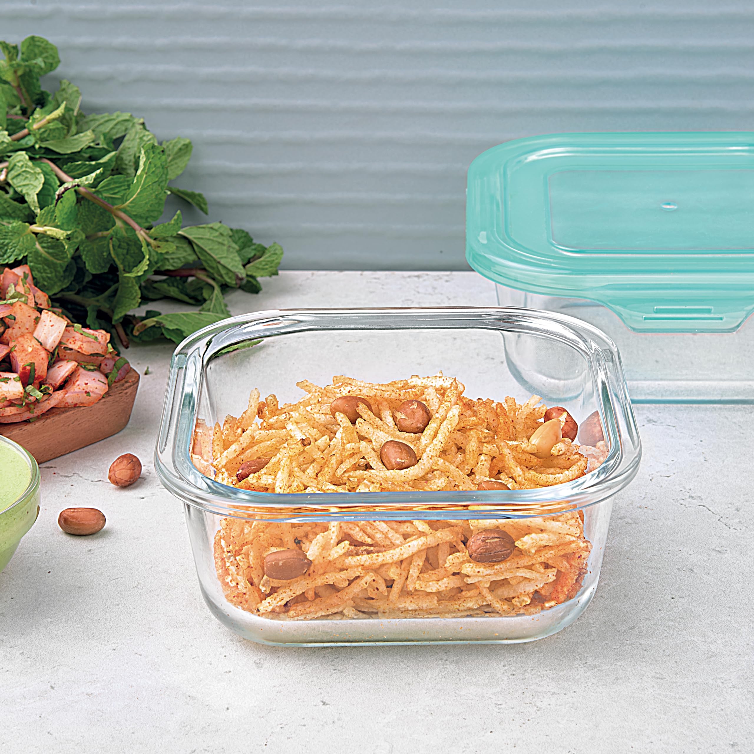 La Opala Cook Serve Store 100% Borosilicate Glass Storage Container | Simply Store With Lid | Square 520 Ml | Microwave & Oven P