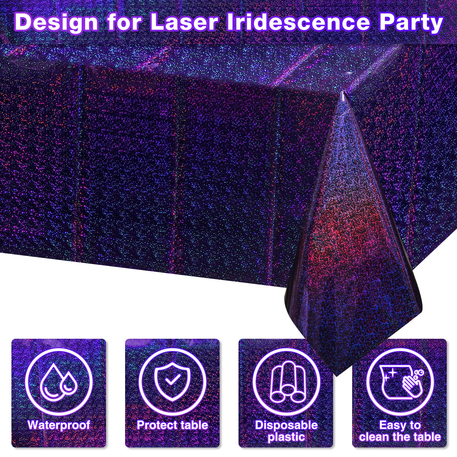 8 Pack Iridescence Plastic Tablecloths Shiny Disposable Laser Rectangle Table Covers Holographic Foil Tablecloth Iridescent Part