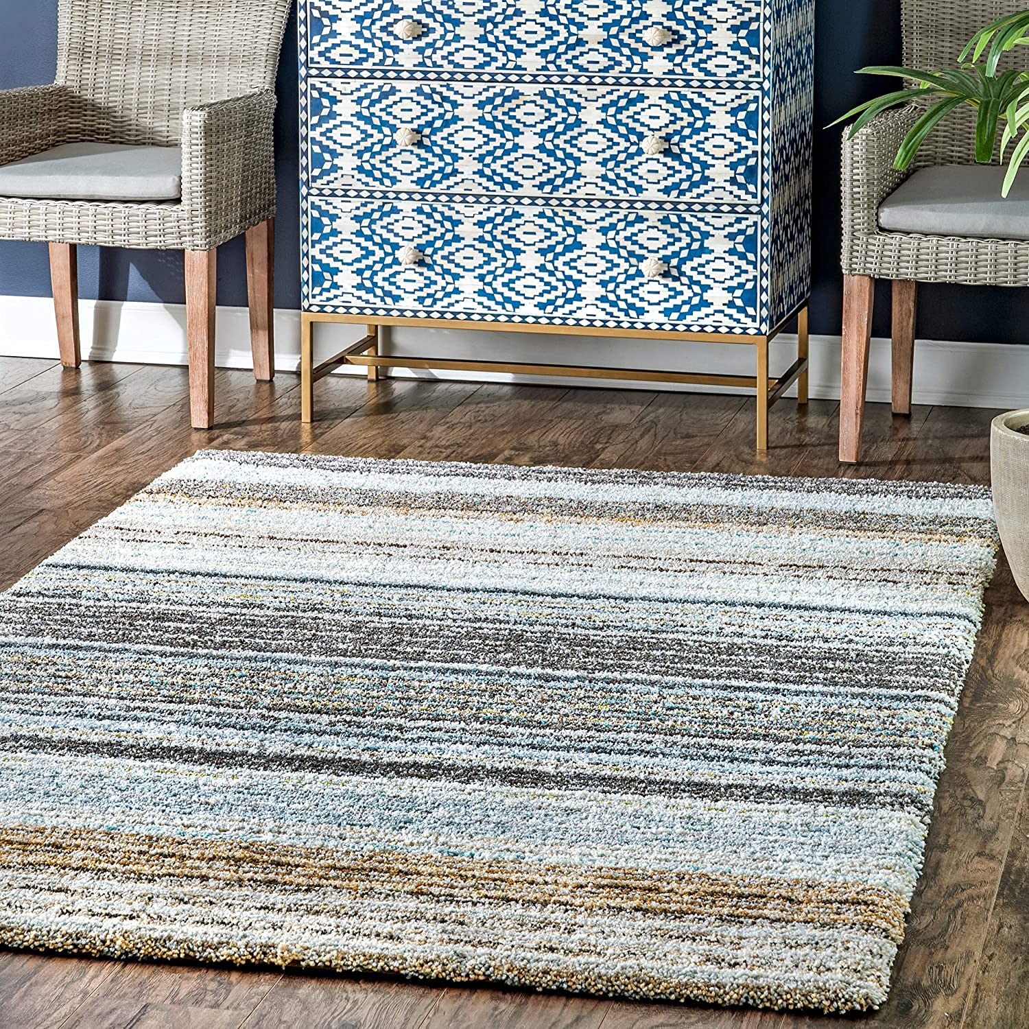 Carpetify Classie Ombre Pattern Shag Area Square Rug, 4X4 Feet, Teal Mixture