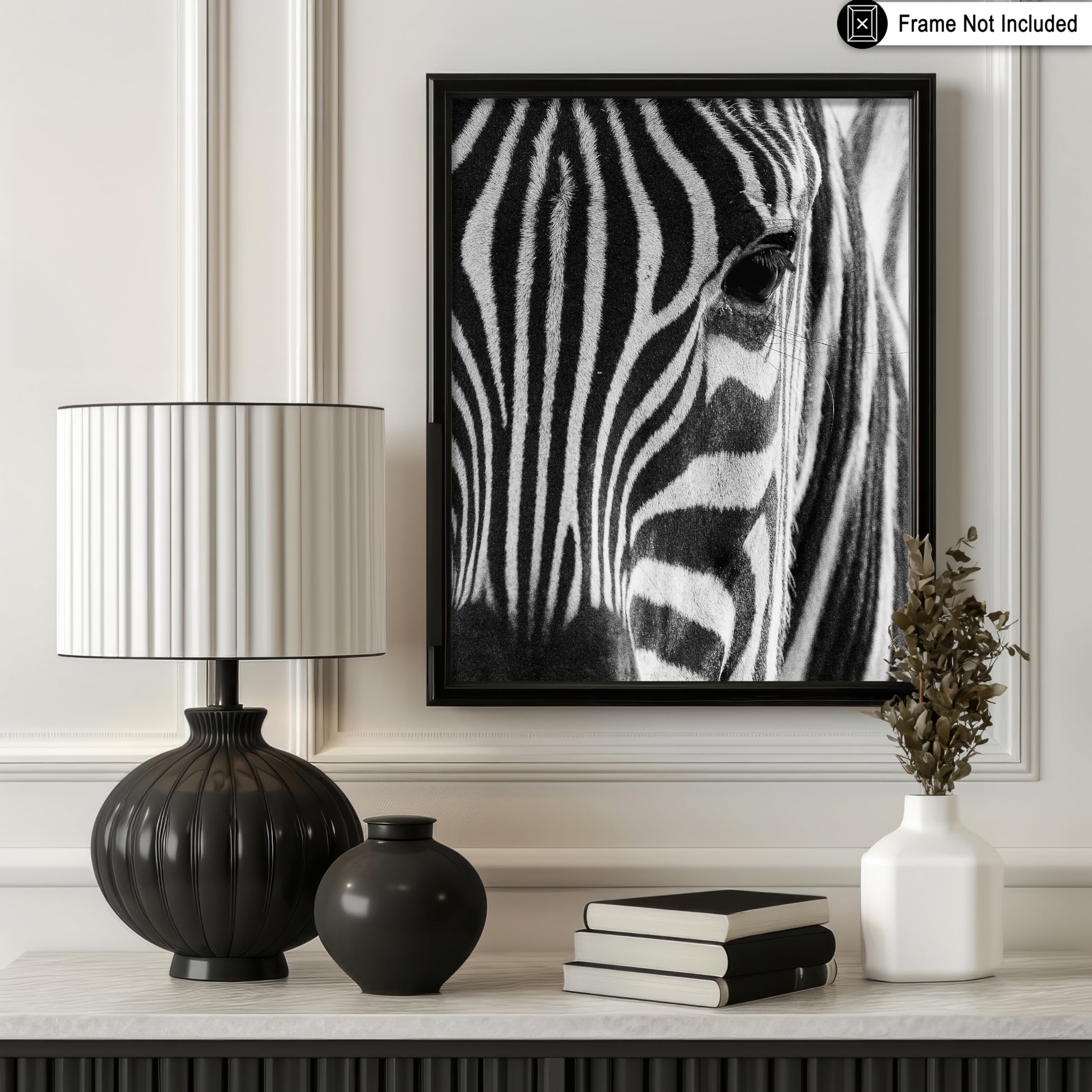 Poster Master Photograph Poster - Retro Animal Print - Striped Zebra, Face Close Up, Safari, Wildlife, Black and White - 8x10 UN