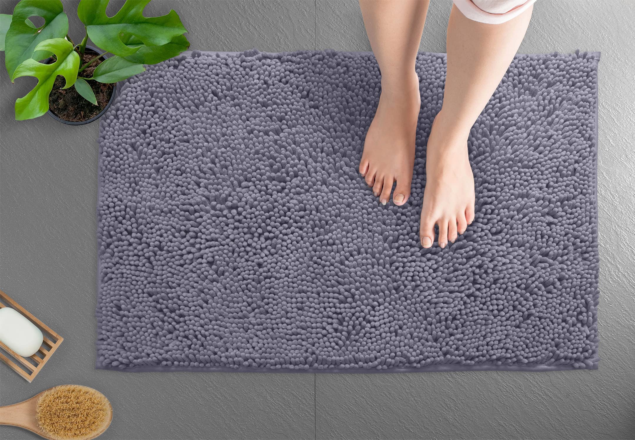 Luxurux Chenille Bath Rugs Mat Non-Slip Bathroom Rug Shag Shower Mat Machine-Washable Bath Mats With Water Absorbent Soft Microf