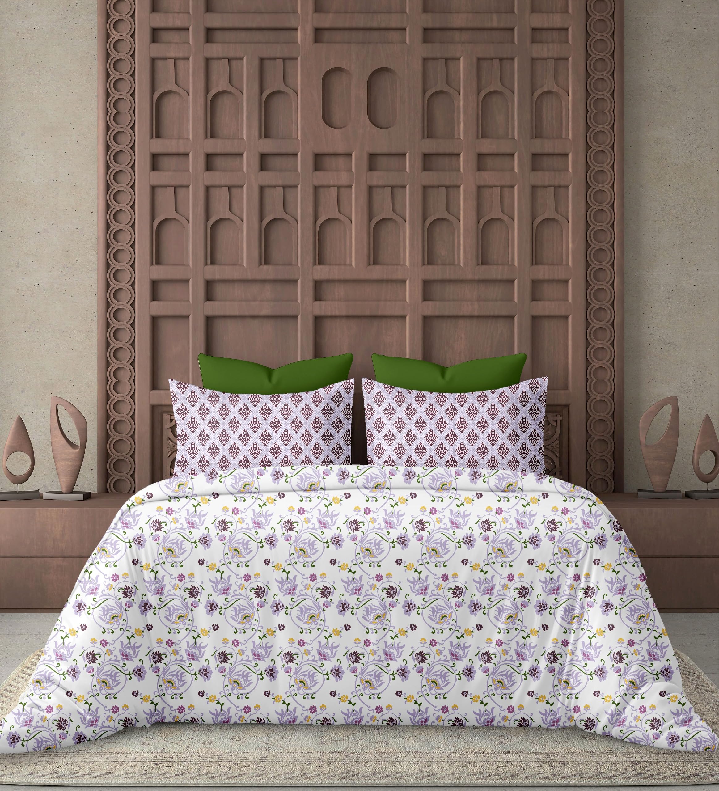 Vriddhi Bedcovers Cotton Feel Glace Cotton Elastic Fitted Printed King Size Double Bed Bedsheet With 2 Pillow Cover (90 X100Inch
