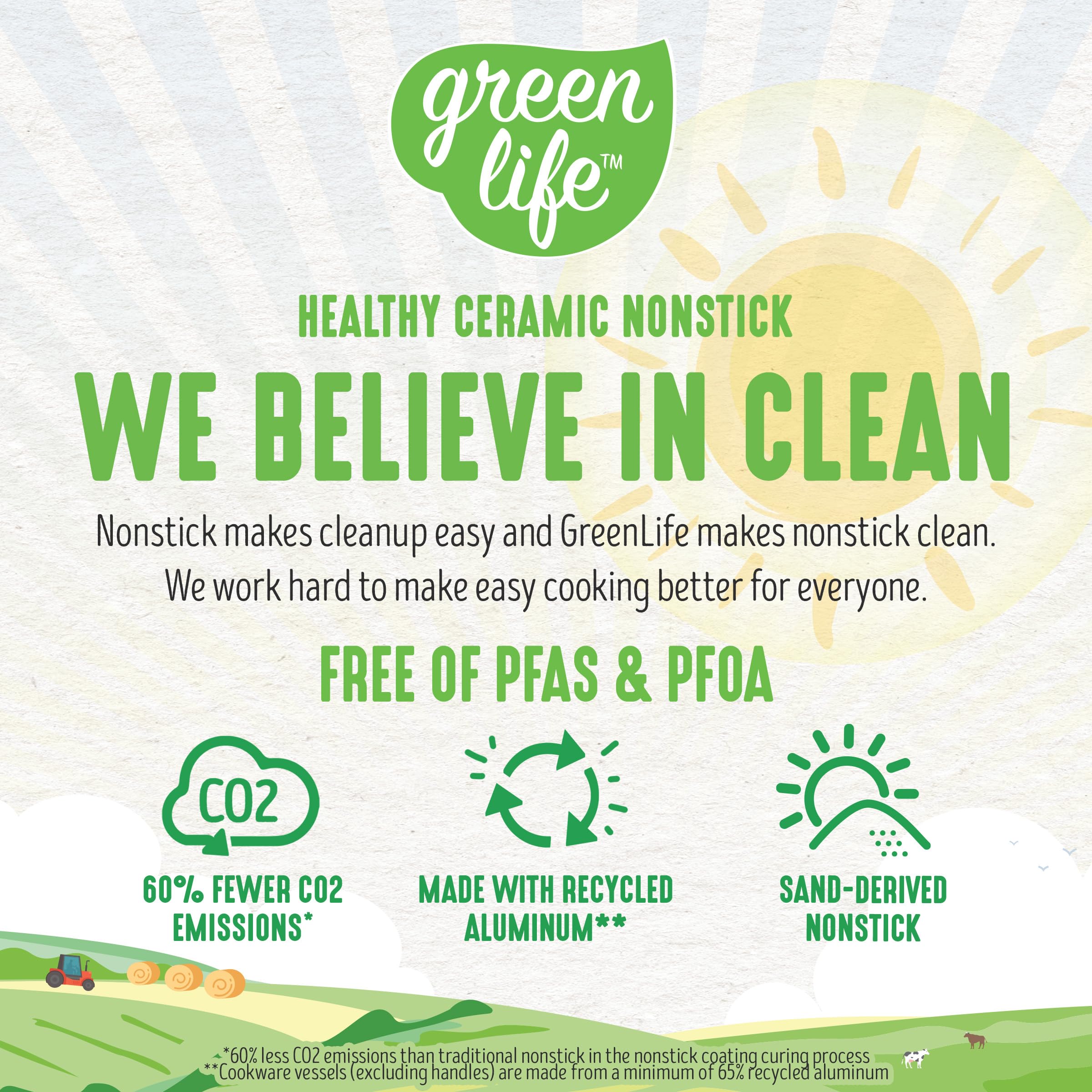 GreenLife Soft Grip Healthy Ceramic Nonstick 16 Piece Kitchen Cookware Pots and Frying Sauce Saute Pans Set, PFAS-Free with Kitc