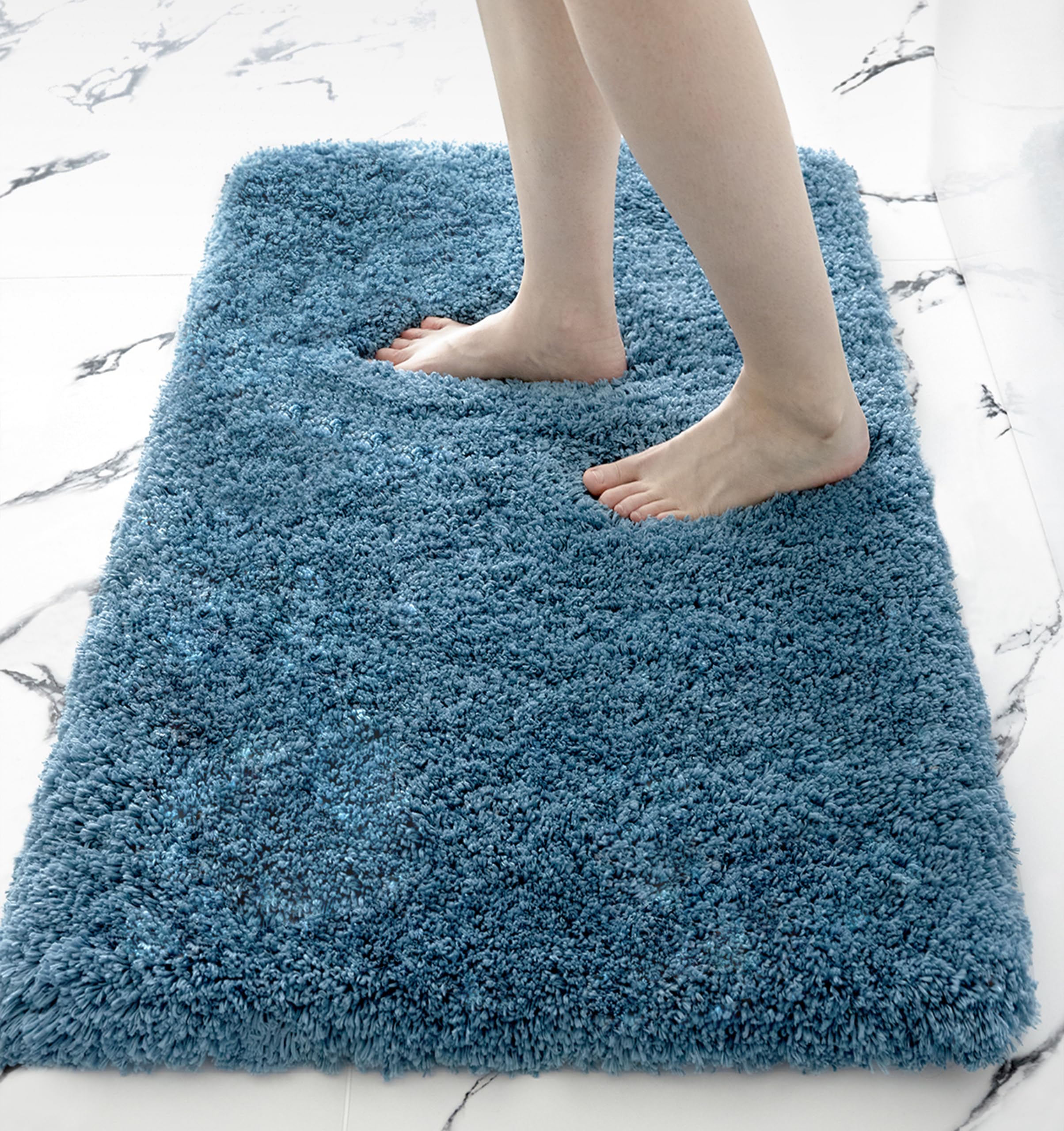 Disolla Small Bathroom Rug 17X24 Non Slip Blue Fluffy Bath Mat For Bathroom Floor Washable Plush Luxury Bath Rug For Tub Soft Sh