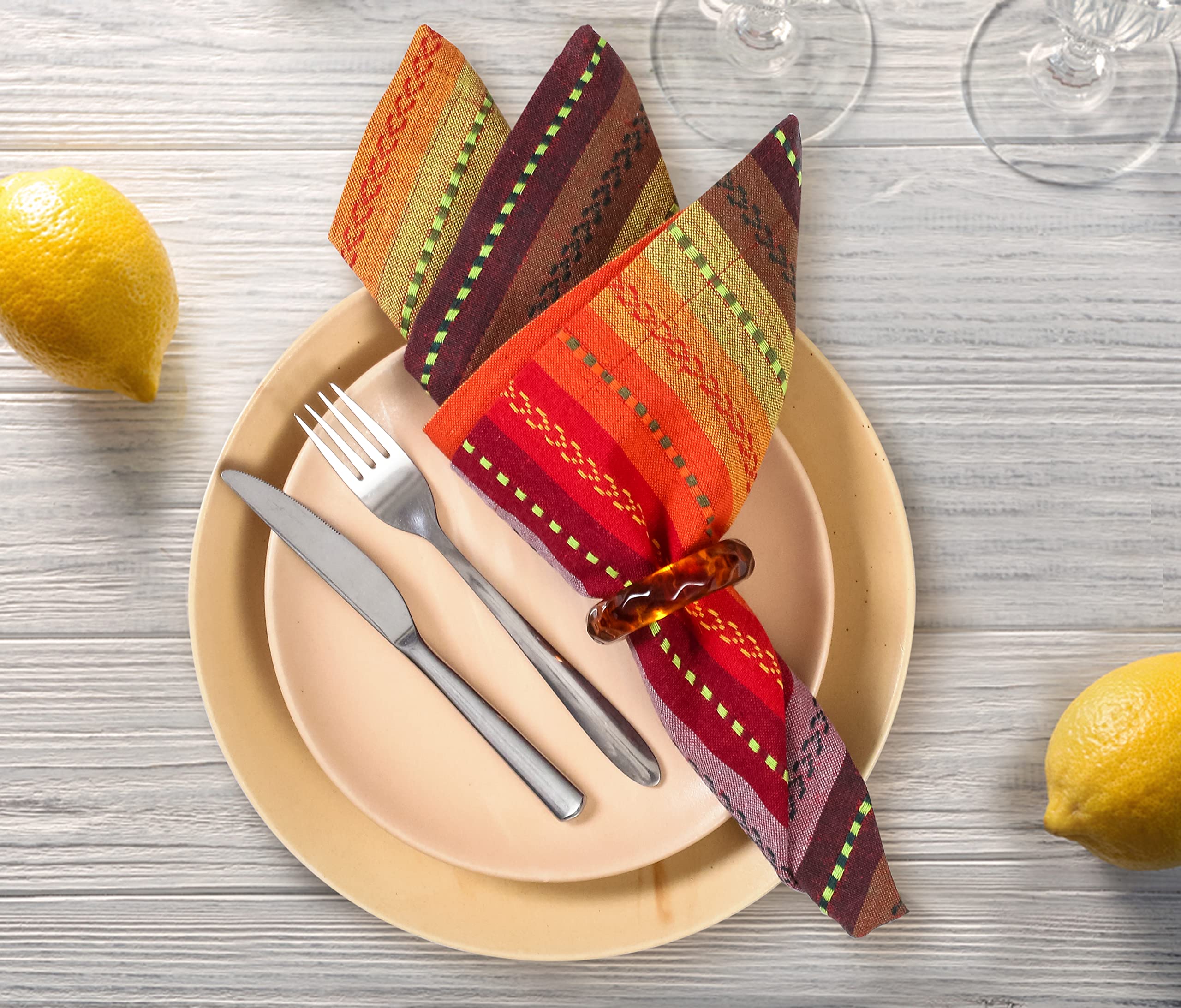 Hausattire Reusable Napkins Cloth Washable 100% Cotton Salsa Stripe 18X18 Inch Dinner Napkins|Table Napkins For Spring Easter Ba