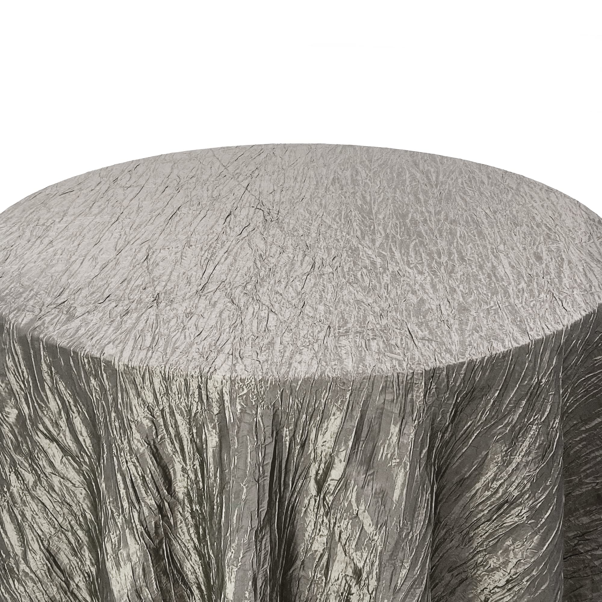 Your Chair Covers - 120 Inch Round Crinkle Taffeta Tablecloth - Dark Silver, Crushed Shiny Dining Table Cloth For Wedding Party
