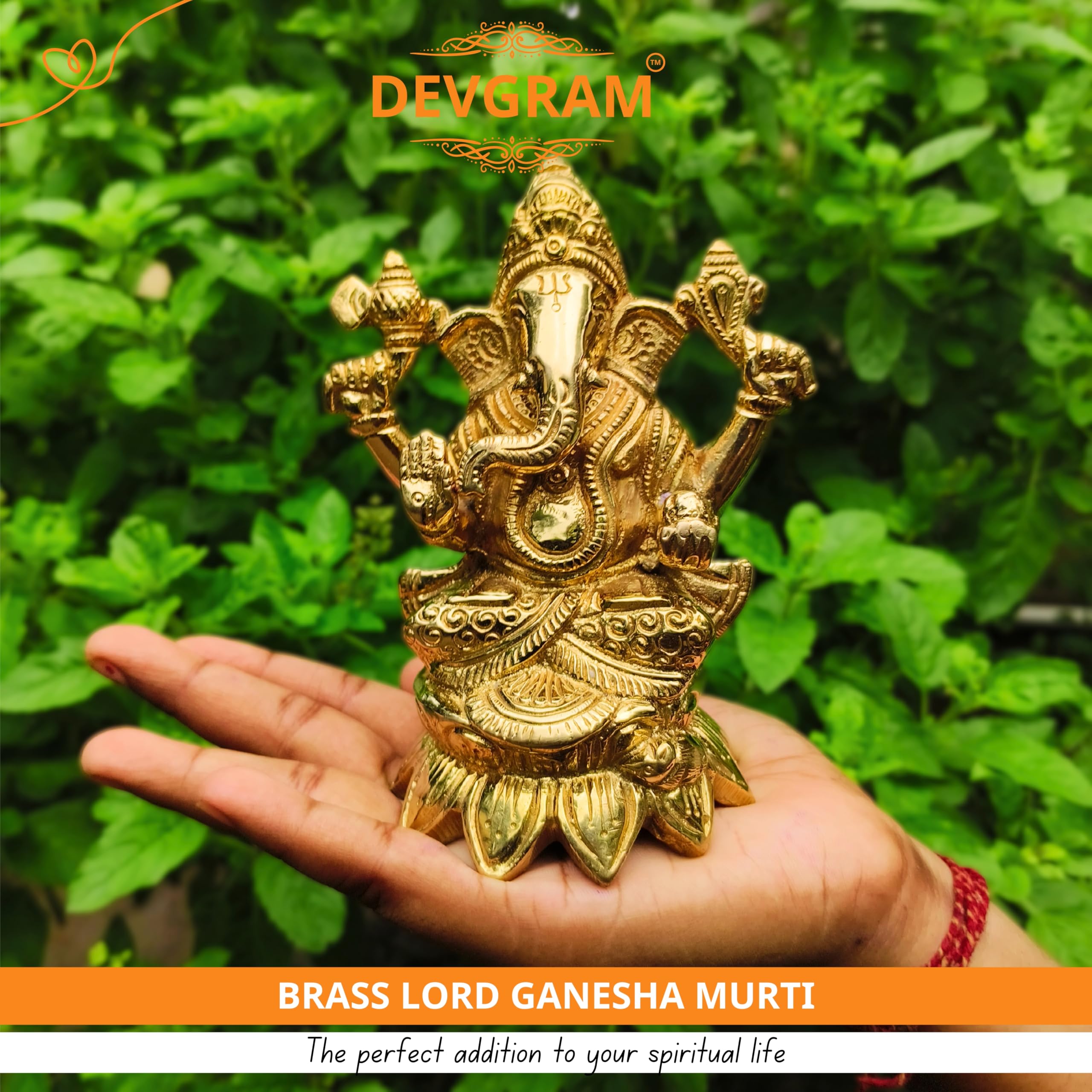 Devgram Brass Ganesh Idol - 5 Inch Brass Ganpati Murti God Sitting Ganesha Vinayak Murti | Showpiece For Home Dcor, Office, Vast