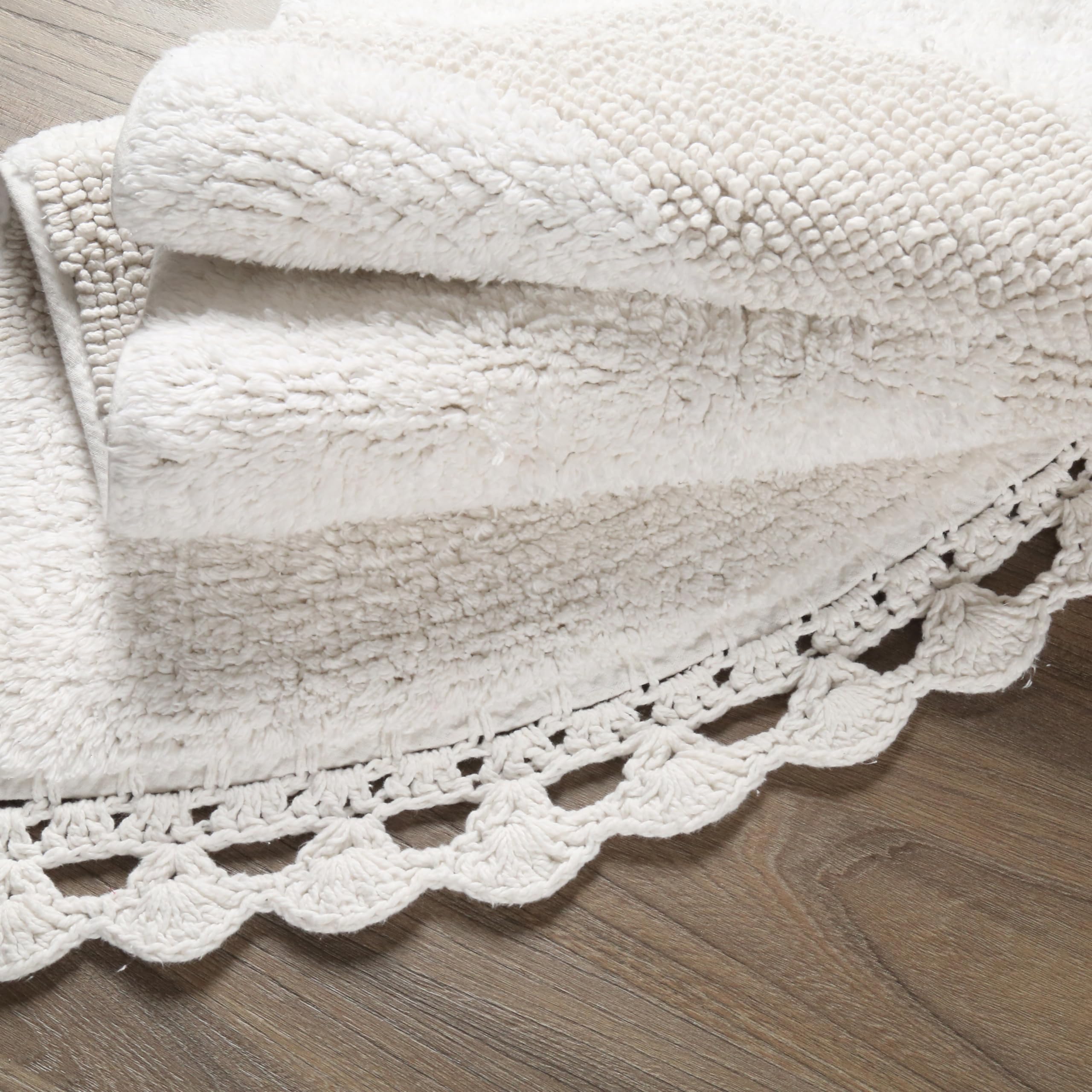 Savi Home Half Circle Bohemian Bathroom Rug With Handwoven Chrochet Border, Beautifully Handcrafted 100% Cotton Mat - 22X42, Rou