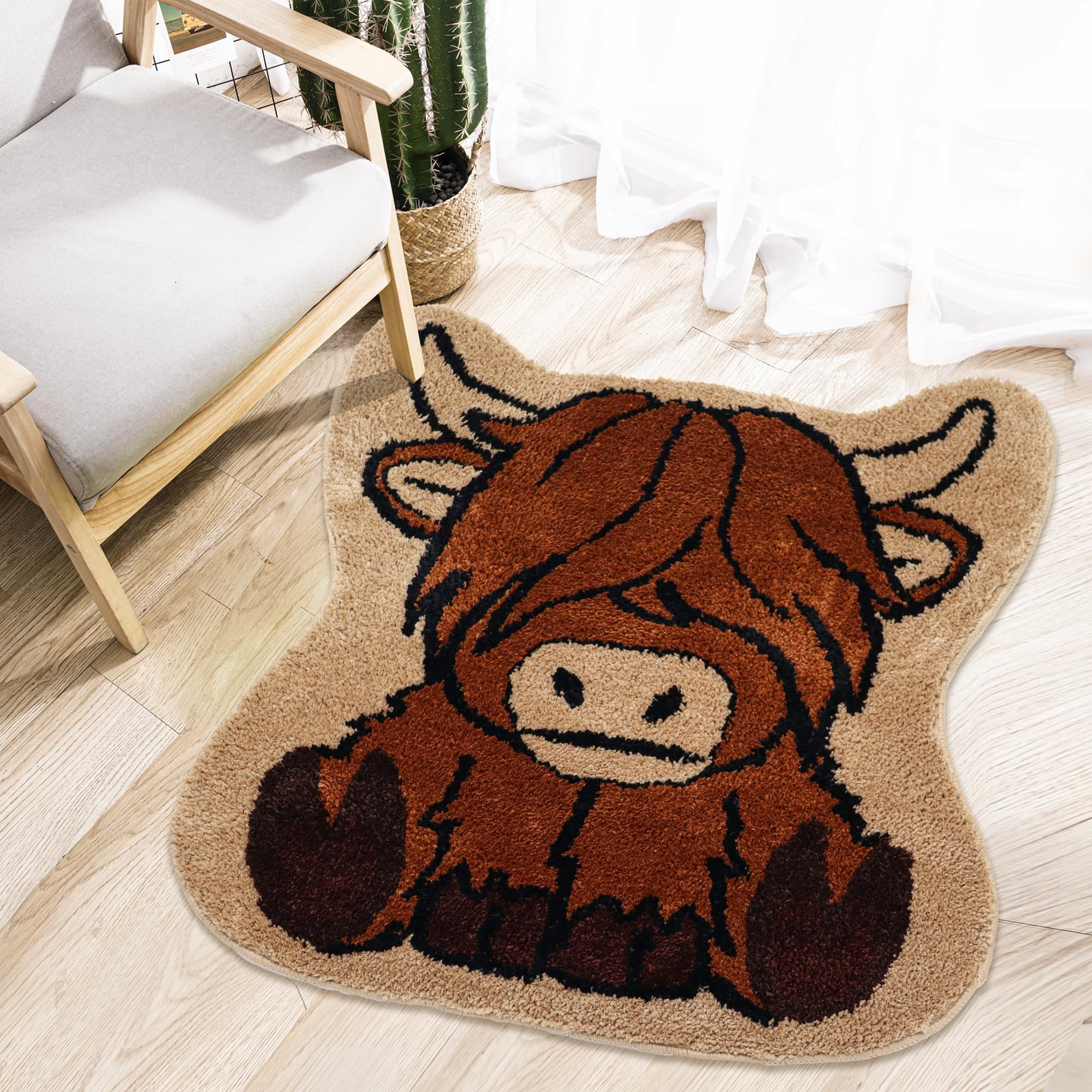 Oturgor Highland Cow Bath Mat 32''X32'' Cute Cow Bathroom Rug Western Cow Print Rug For Bathroom Decor Non Slip Floor Mat For Ki