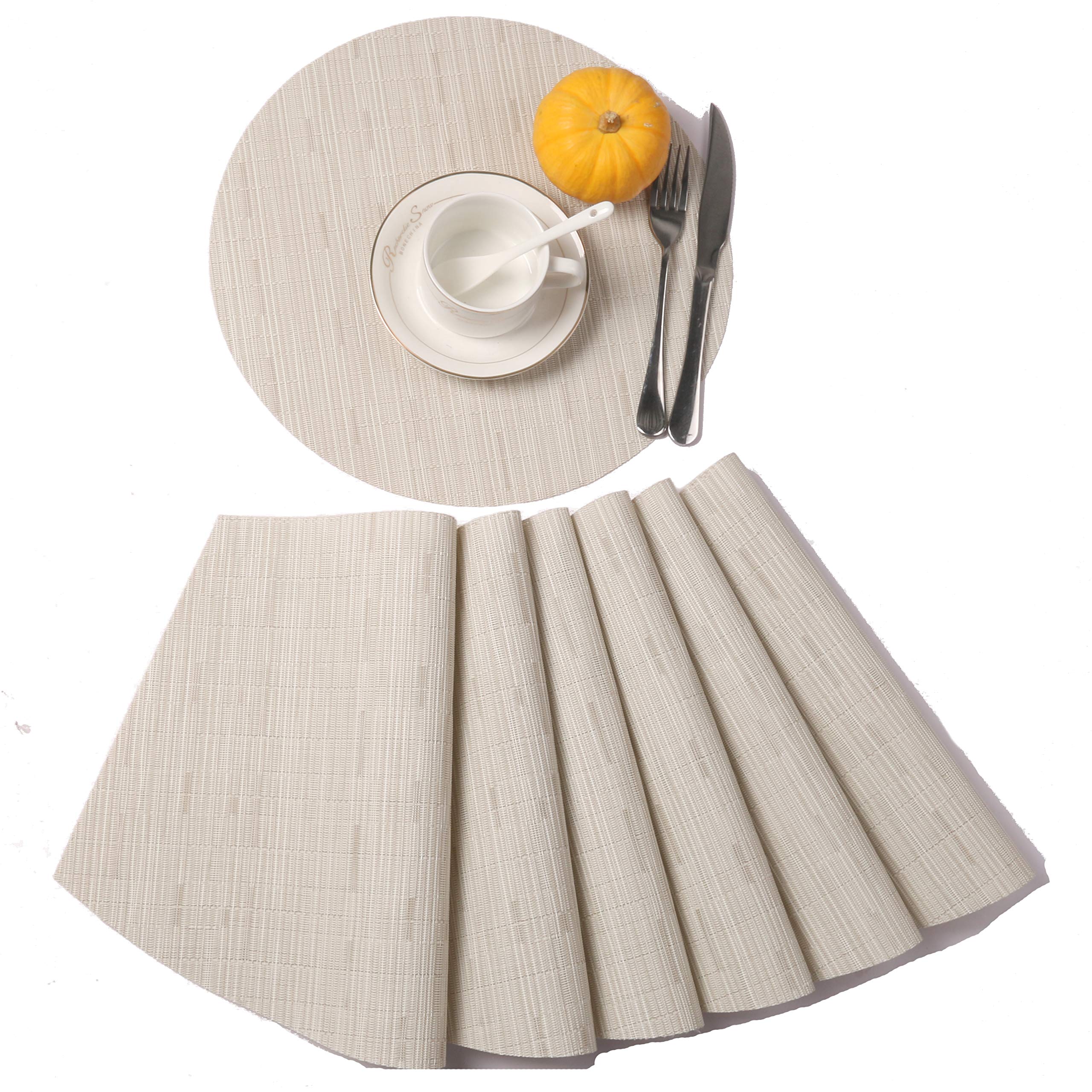 Shacos Round Table Placemats Set Of 7 Wedge Shaped Place Mat With Centerpiece Round Mat Heat Resistant Table Mats Washable (7, B