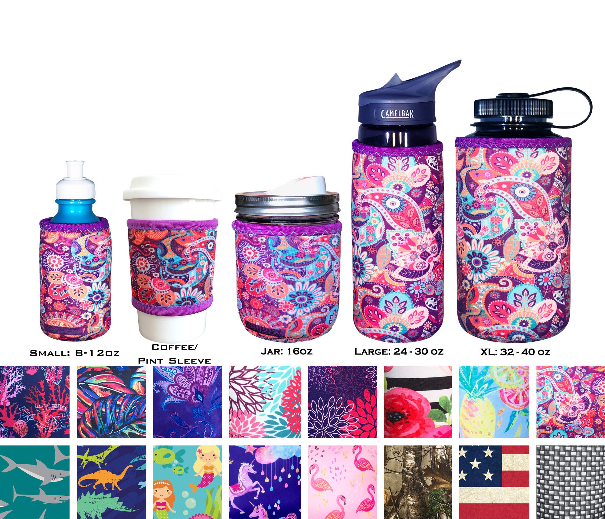 Koverz Xl Neoprene 32-40 Oz Water Bottle Insulator Cooler Coolie - Paisley