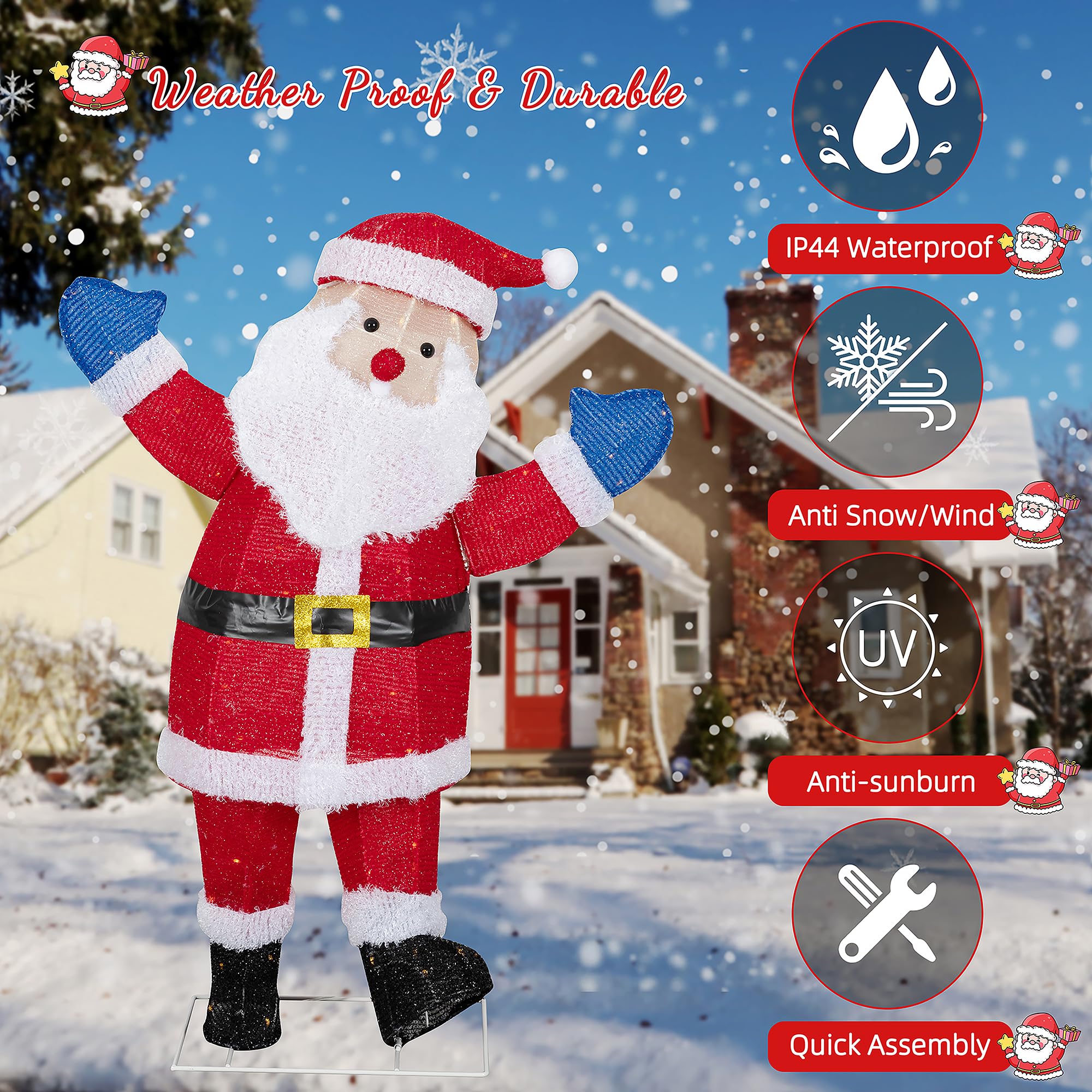 Shintenchi 3ft Lighted Christmas Santa Claus, Outdoor Pop-up Holiday Decoration with 80 LED Lights, 3D Pre-Lit Light-Up Decor fo
