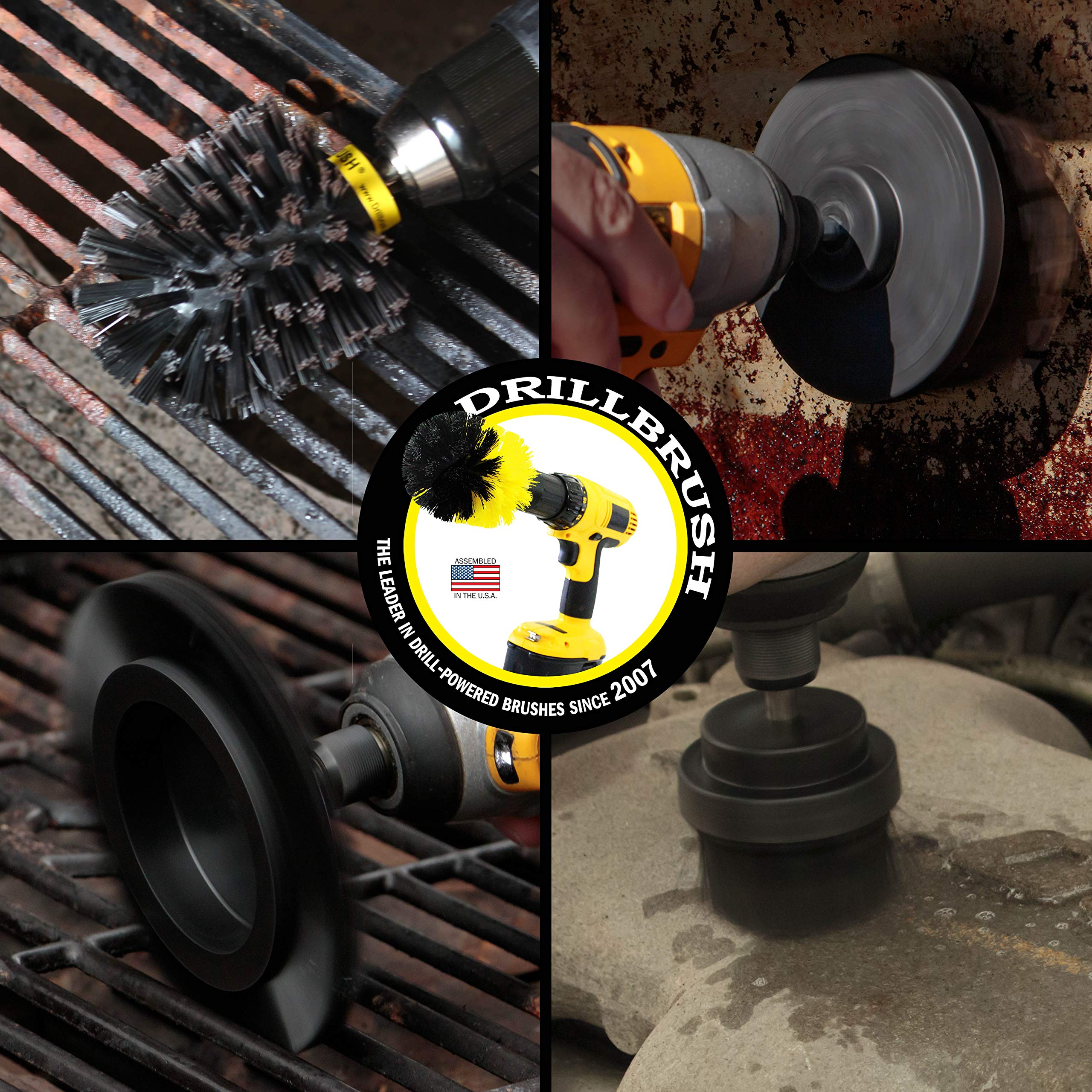 Drillbrush Black - Grill Brush - Grill Tools Clean Gas Grills  Electric Smokers  Charcoal Grills  Oven Racks  and Fireplace Grates - Drill Power Brush Cleans Baked or Burned on Food