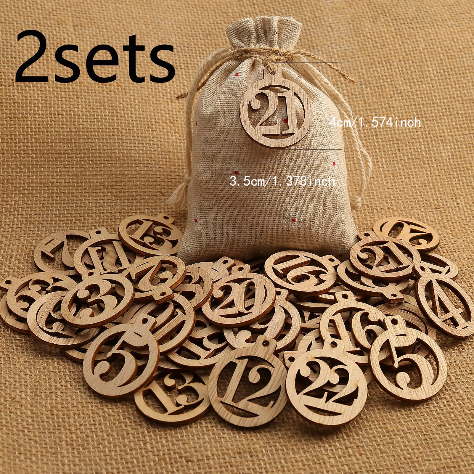HERZWILD 48Pcs 1 to 24 Christmas Numbers Wooden Advent Calendar Countdown Advent Calendar Wooden DIY Crafts Gift Tags Christmas