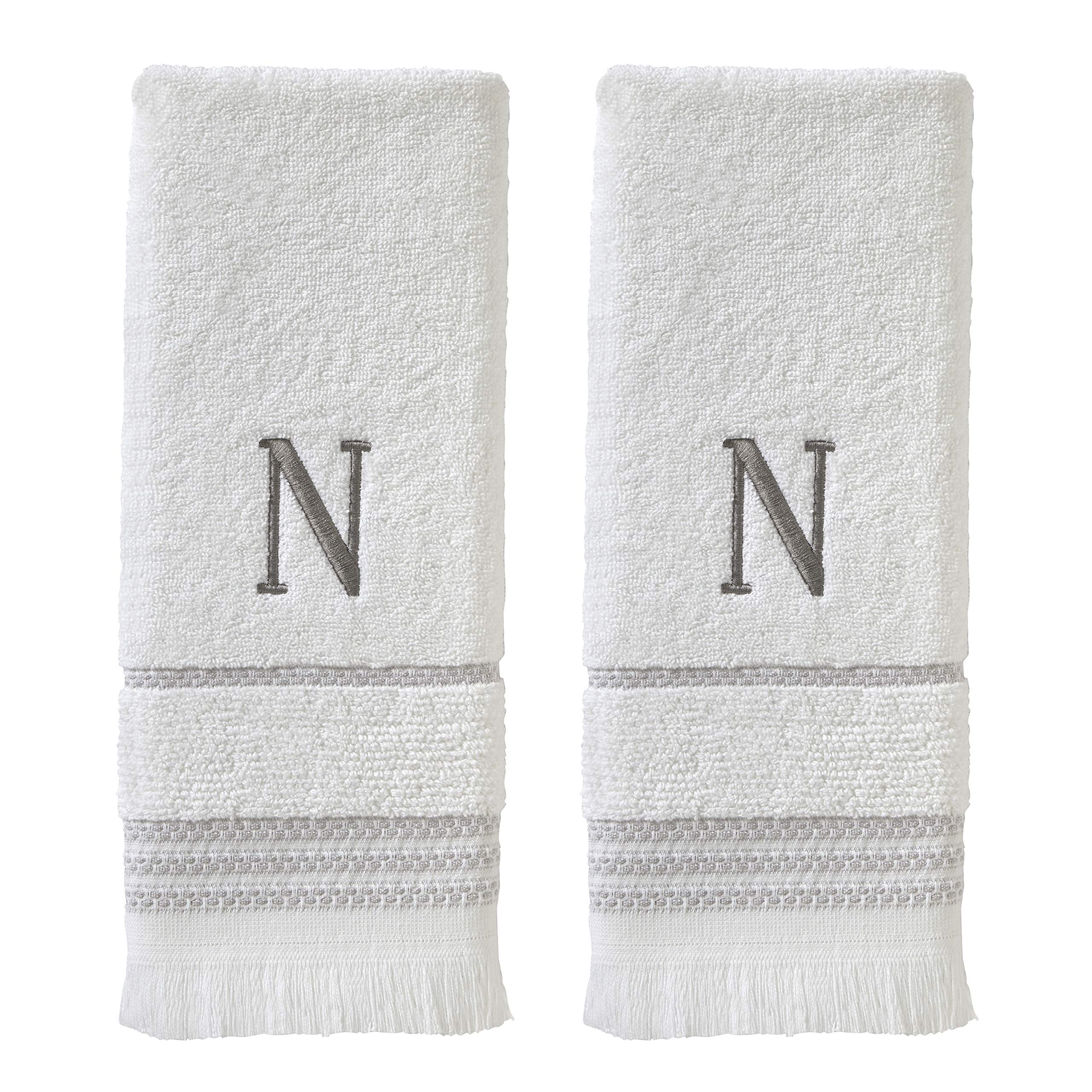Skl Home Casual Monogram Hand Towel Set, N, 16X26, White 2 Count