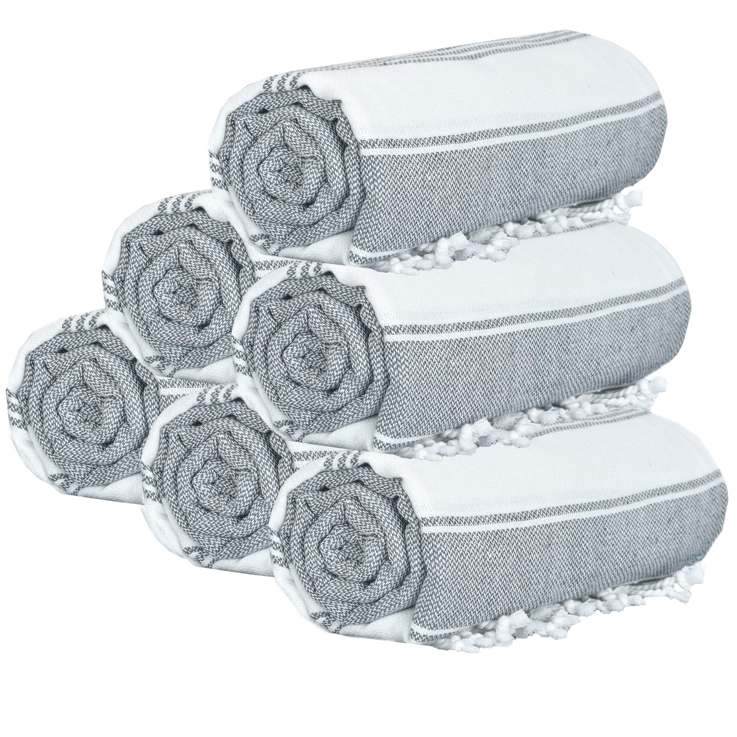 Glamburg Peshtemal Turkish Towel - Beach Towels Oversized 36X71 Set Of 6, Soft Durable Absorbent Extra Large Bath Sheet Hammam T