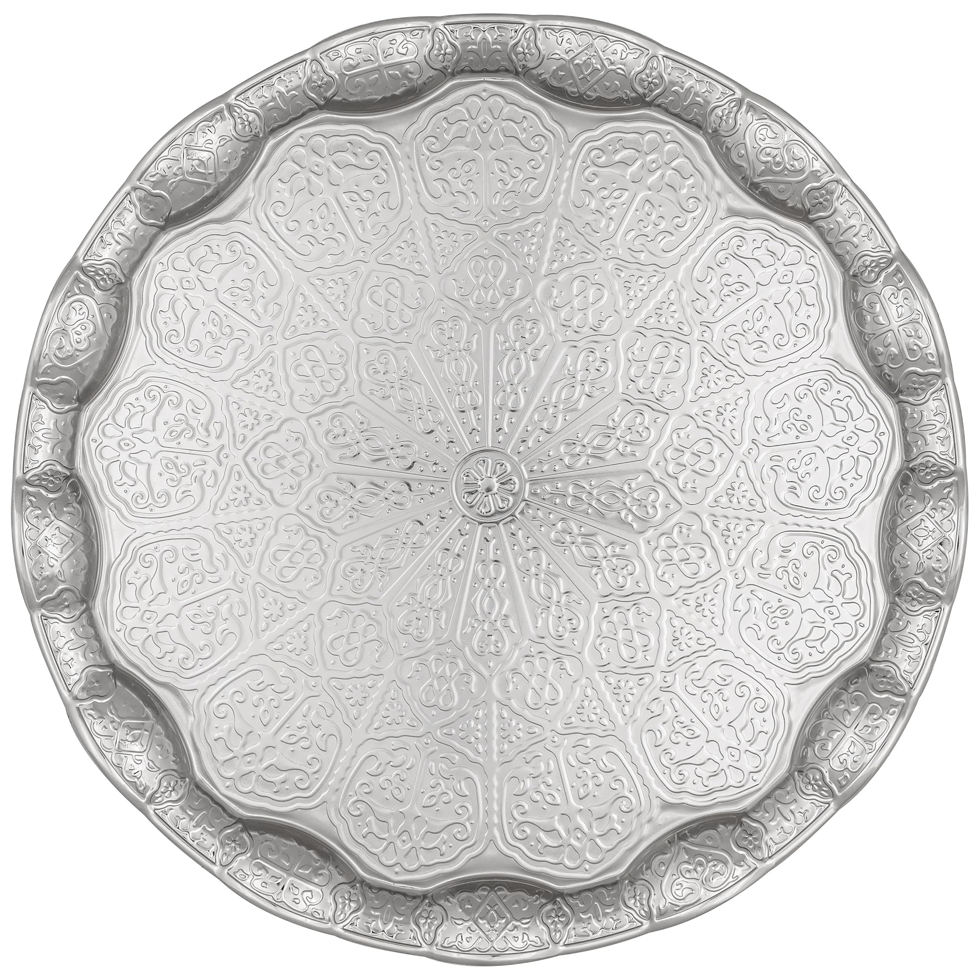 Alisveristime Turkish Ottoman Coffee Tea Serving Tray - 13.60 Inches, Metal With Traditional Motifs, Available In Five Colors (G