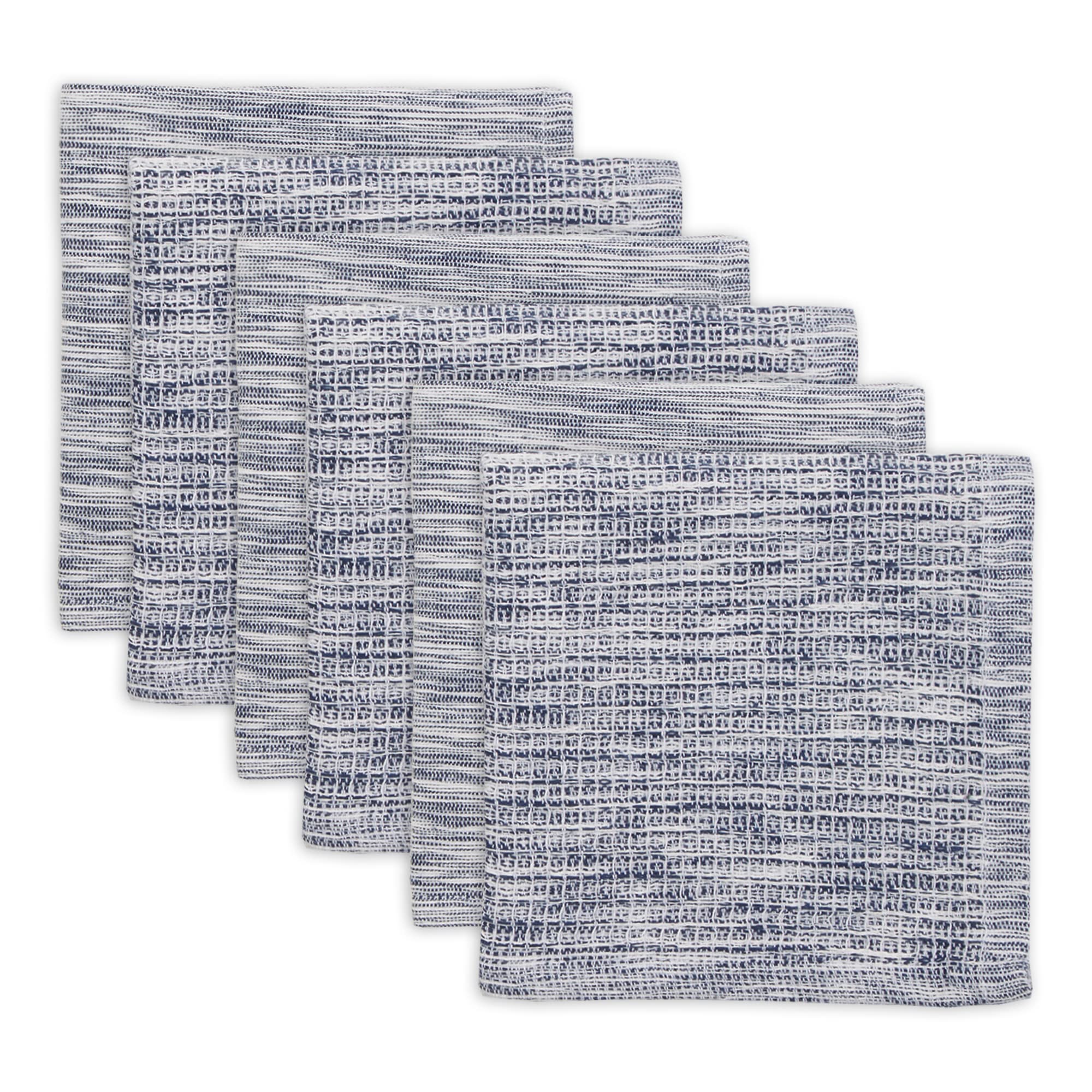 NAVY/OFF-WHITE ASST RECYCLED COTTON DISHCLOTH SET/6