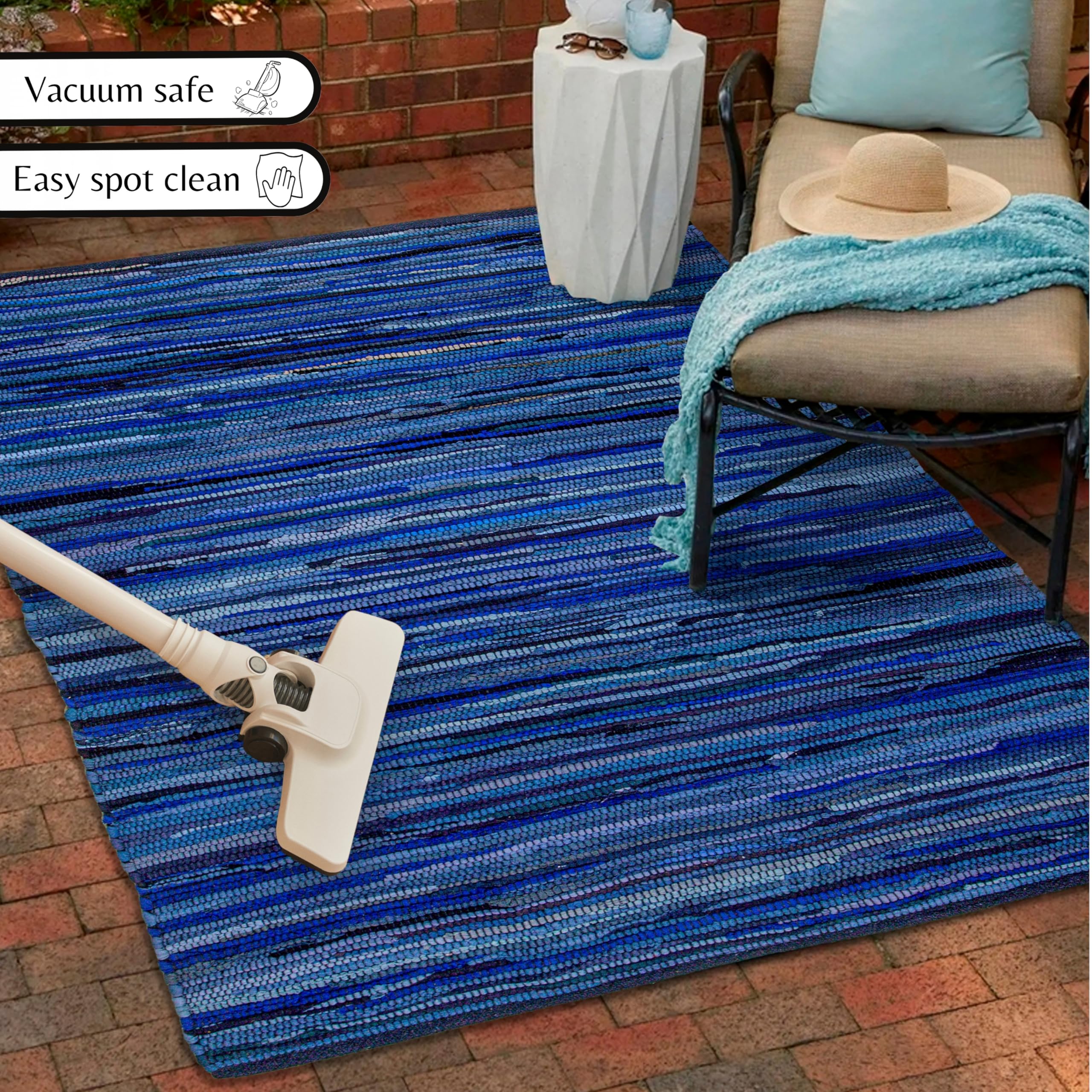 100% Cotton Rag Rug 3x5' Multicolor Chindi Rug - Hand Woven & Reversible for Living Room Kitchen Entryway Rug - Navy,Kitchen Rug