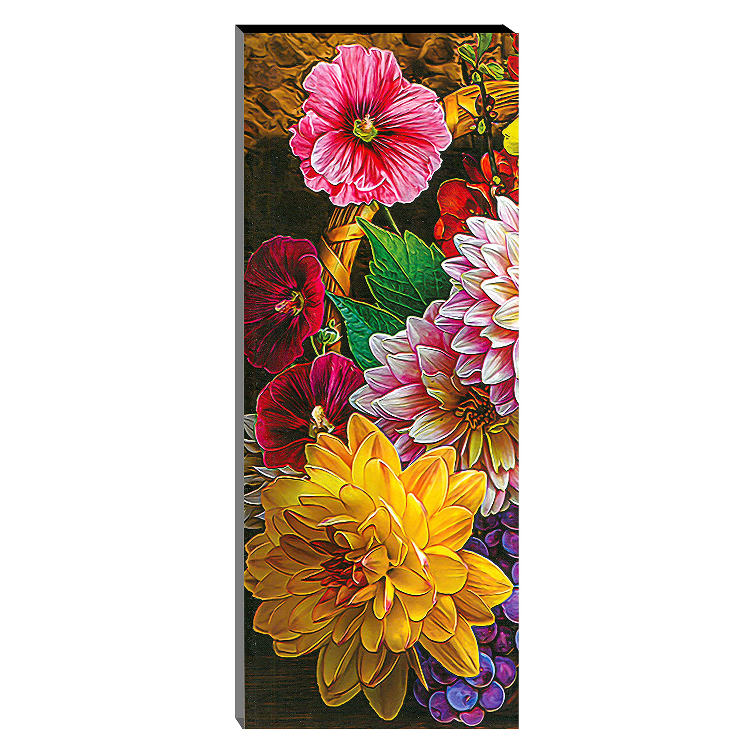 Indianara Set Of 3 Colourful Flowers Mdf Art Painting (3058Fl) Without Glass 4.5 X 12, 9 X 12, 4.5 X 12 Inch