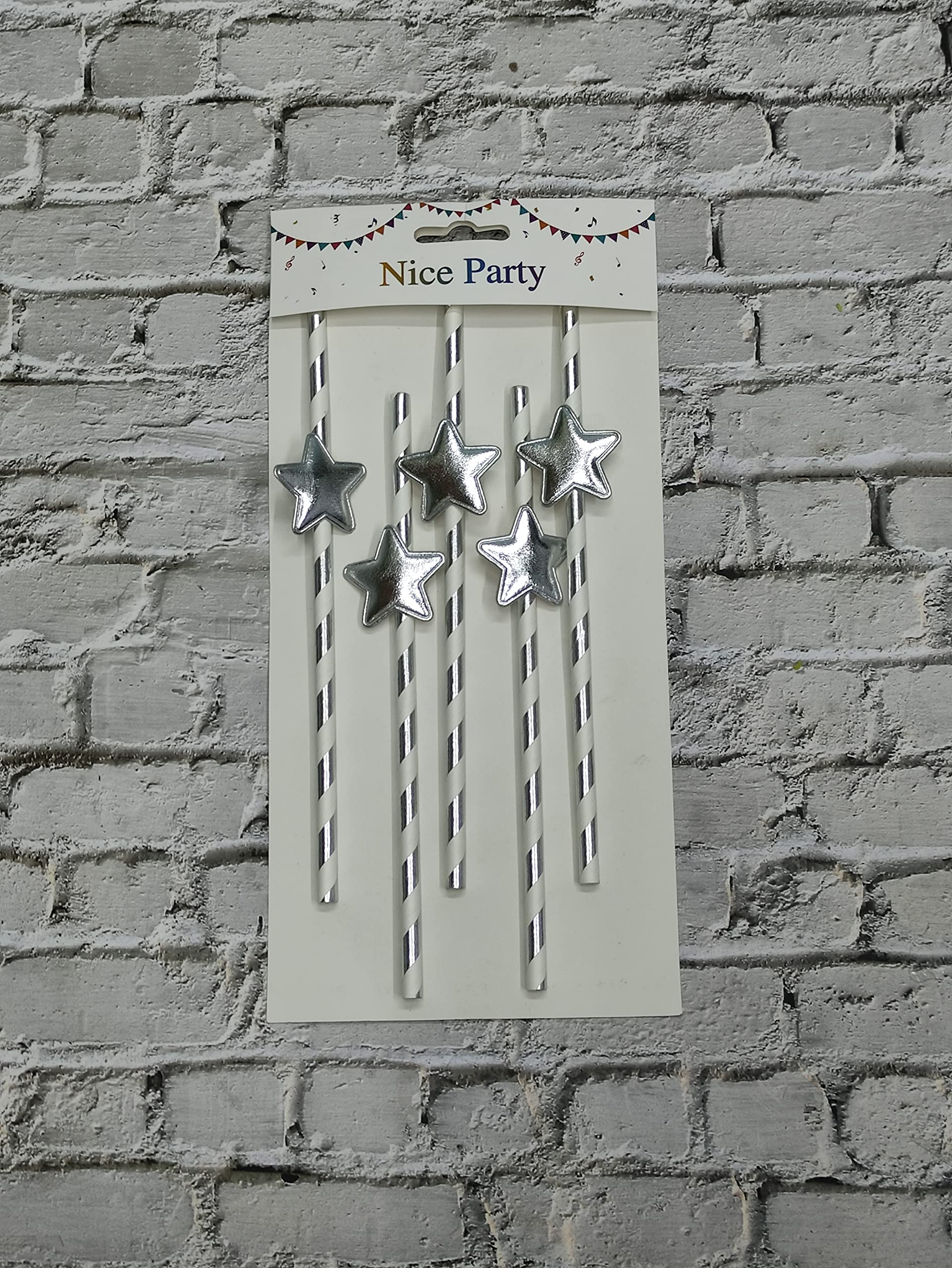 Cake Decor 5Pcs Silver Star Straw Topper For Cake Decoration(SbStraw343Ssilver)