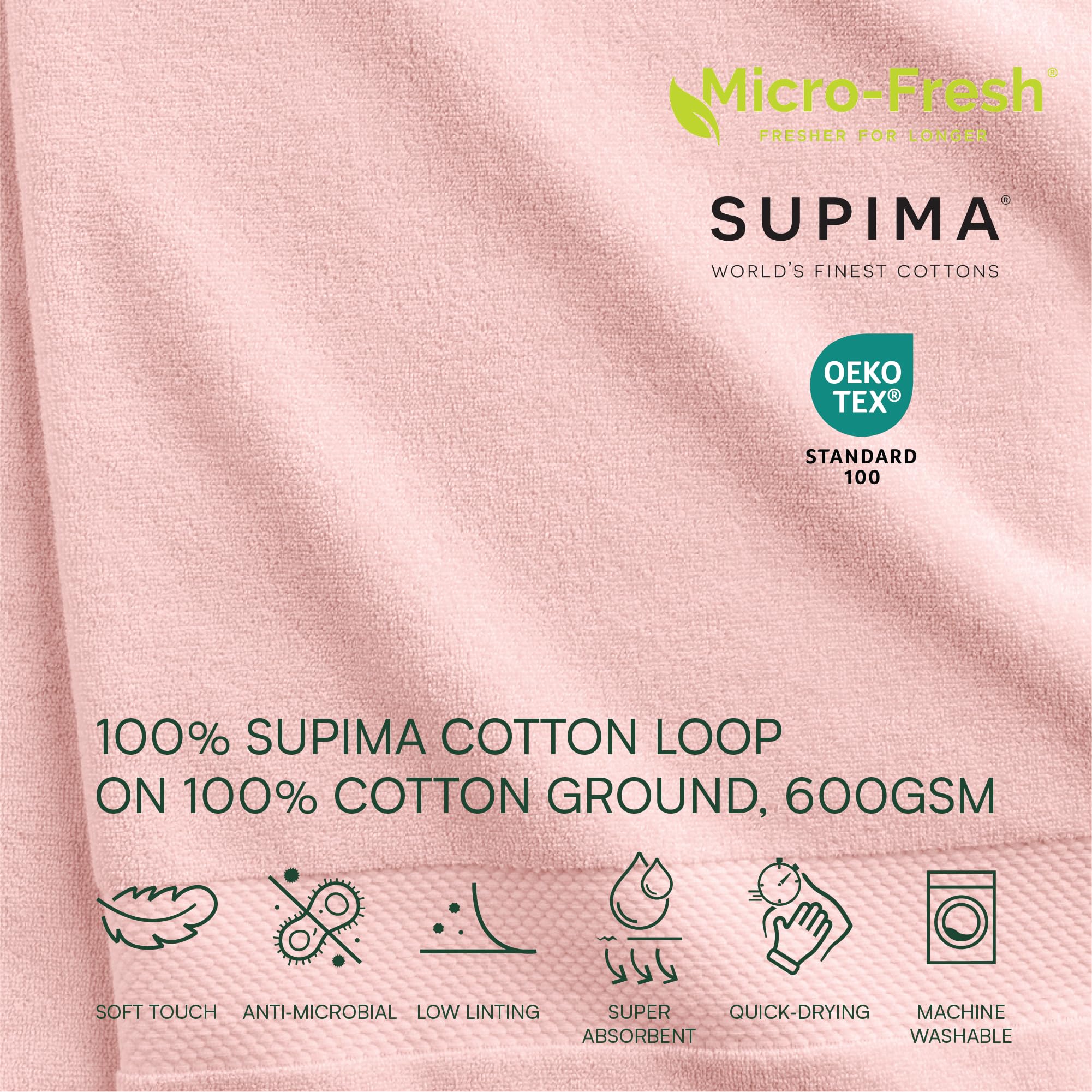 Lacoste Heritage Supima Cotton Wash Cloth, Light Pink, 13'' X 13''